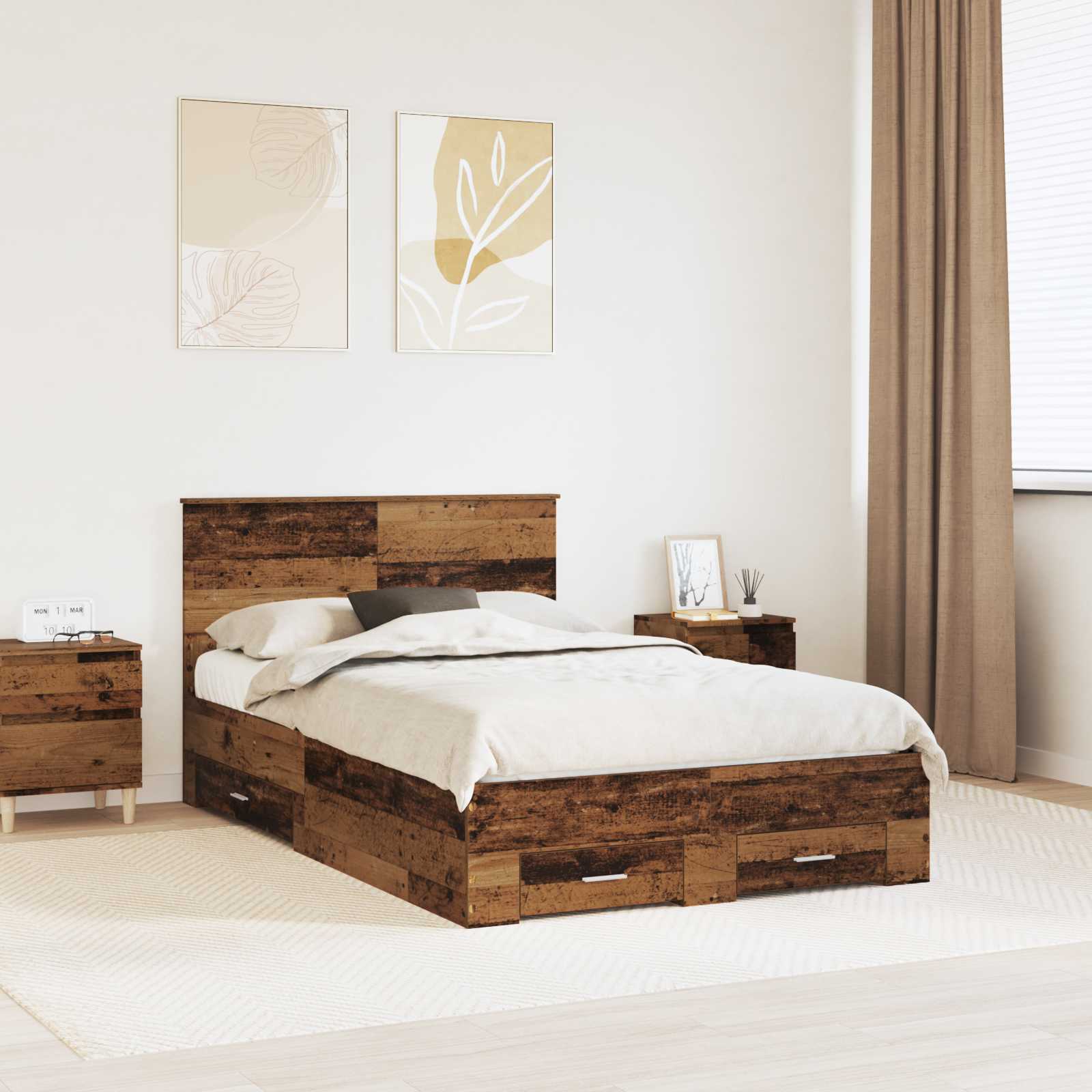 Estrutura de Cama com Cabeceira Cinzento Betão 100 x 200 cm