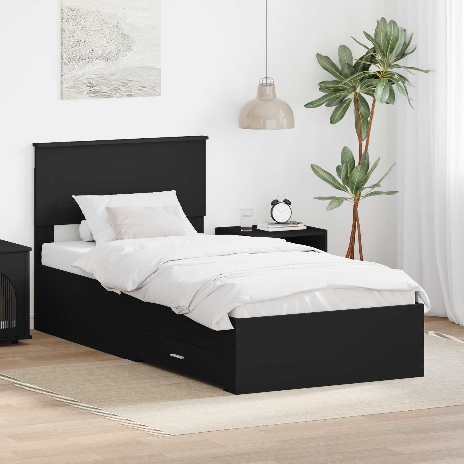Estrutura de Cama com Cabeceira Cinzento Betão 100 x 200 cm