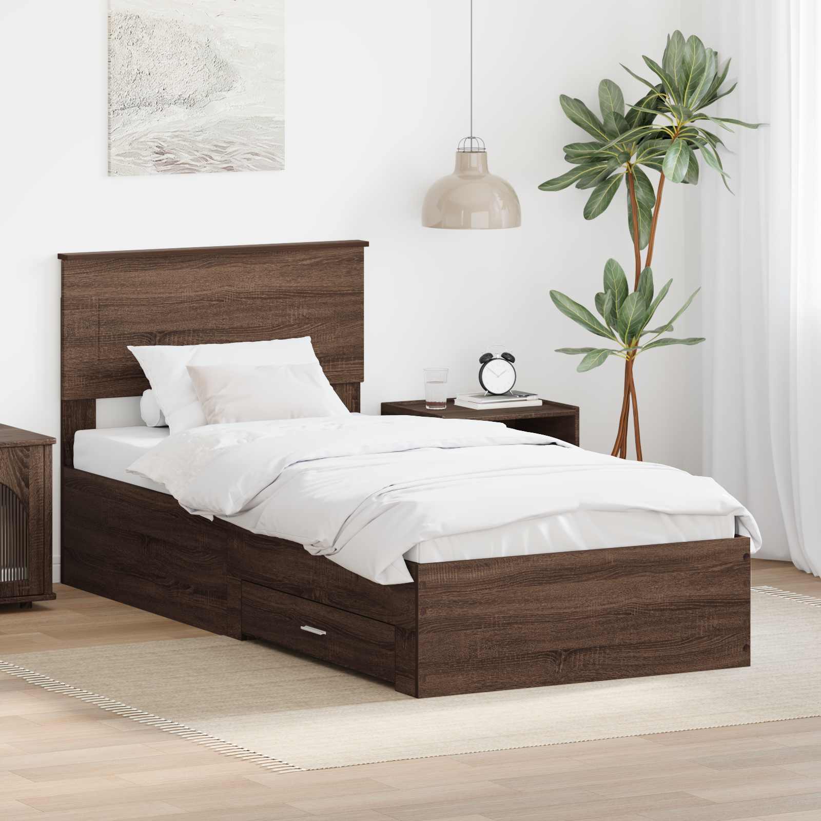 Estrutura de Cama com Gaveta Carvalho Marrom e Prateado 100 x 200 cm