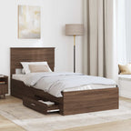 Estructura de cama con cajón Roble Marrón y Plata 100 x 200 cm