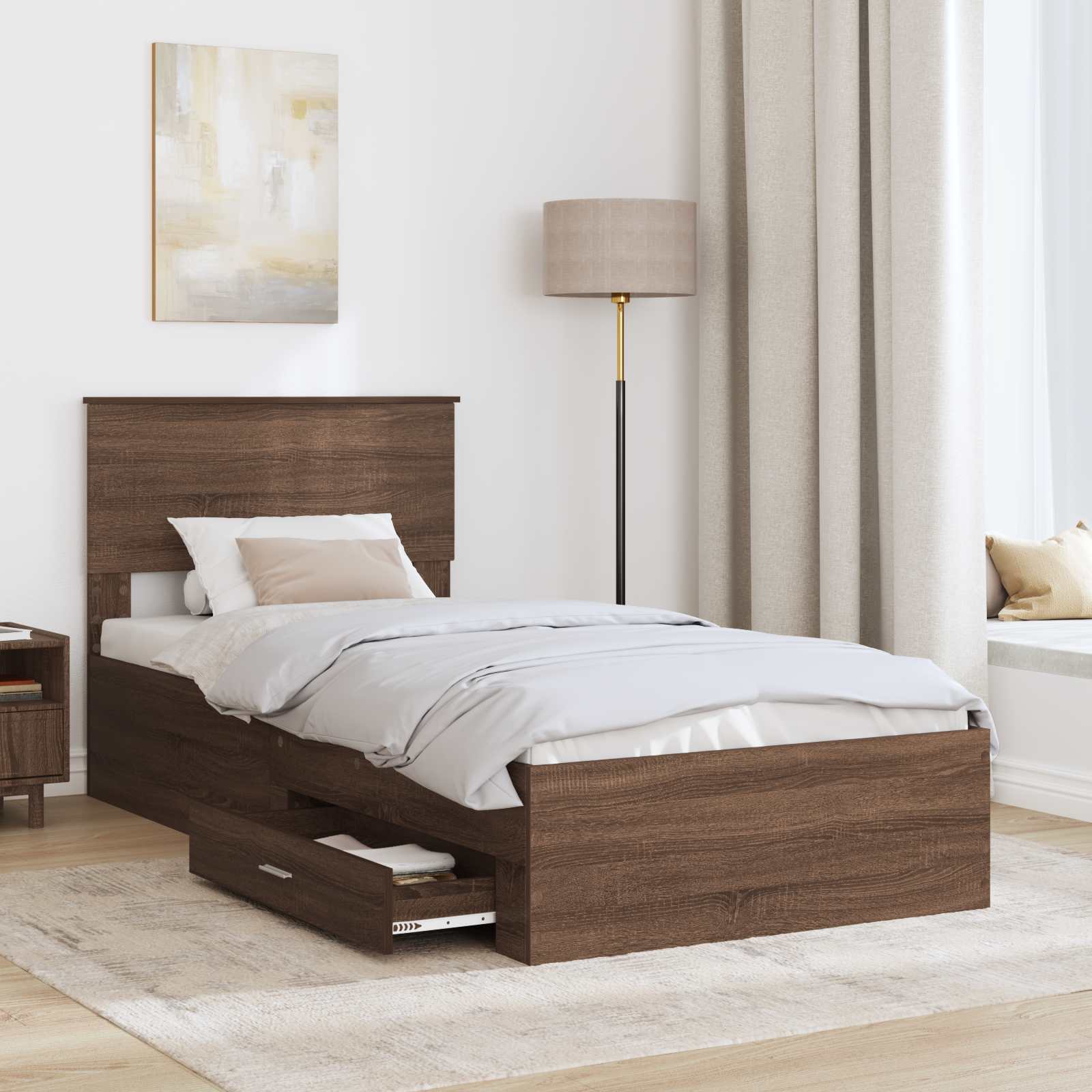 Estructura de cama con cajón Roble Marrón y Plata 100 x 200 cm
