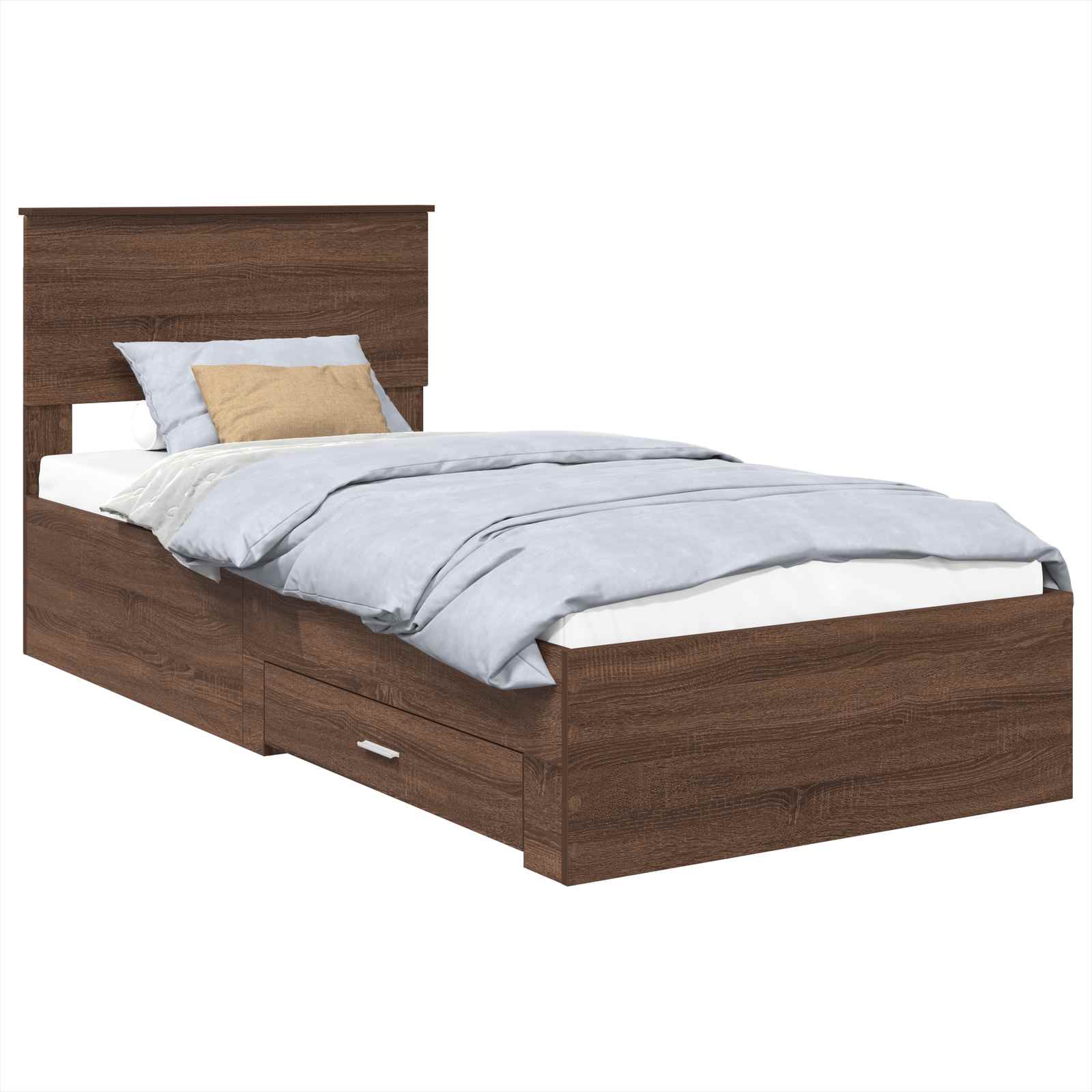 Estructura de cama con cajón Roble Marrón y Plata 100 x 200 cm