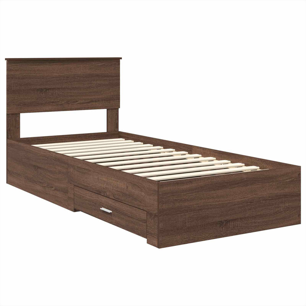 Estructura de cama con cajón Roble Marrón y Plata 100 x 200 cm