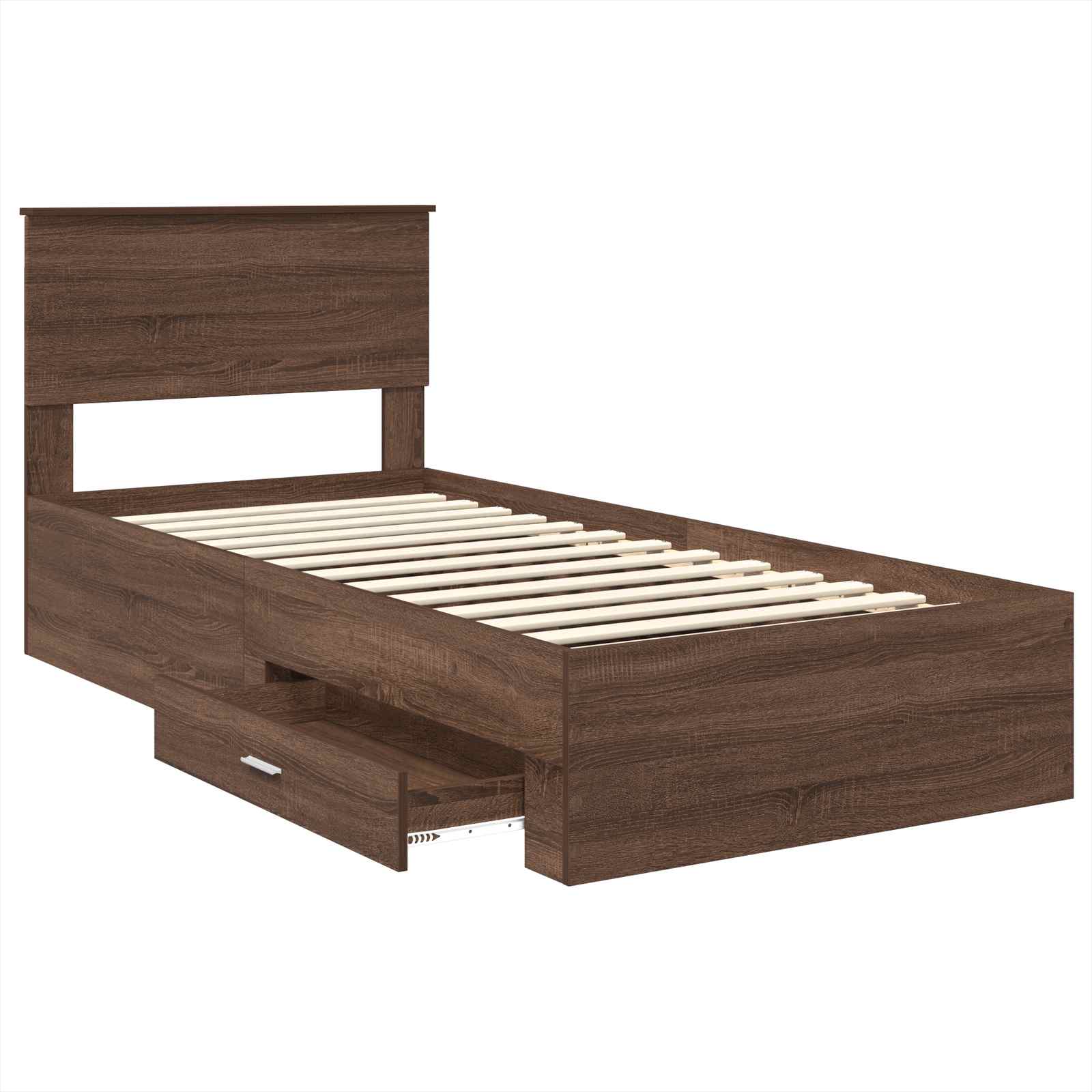 Estructura de cama con cajón Roble Marrón y Plata 100 x 200 cm