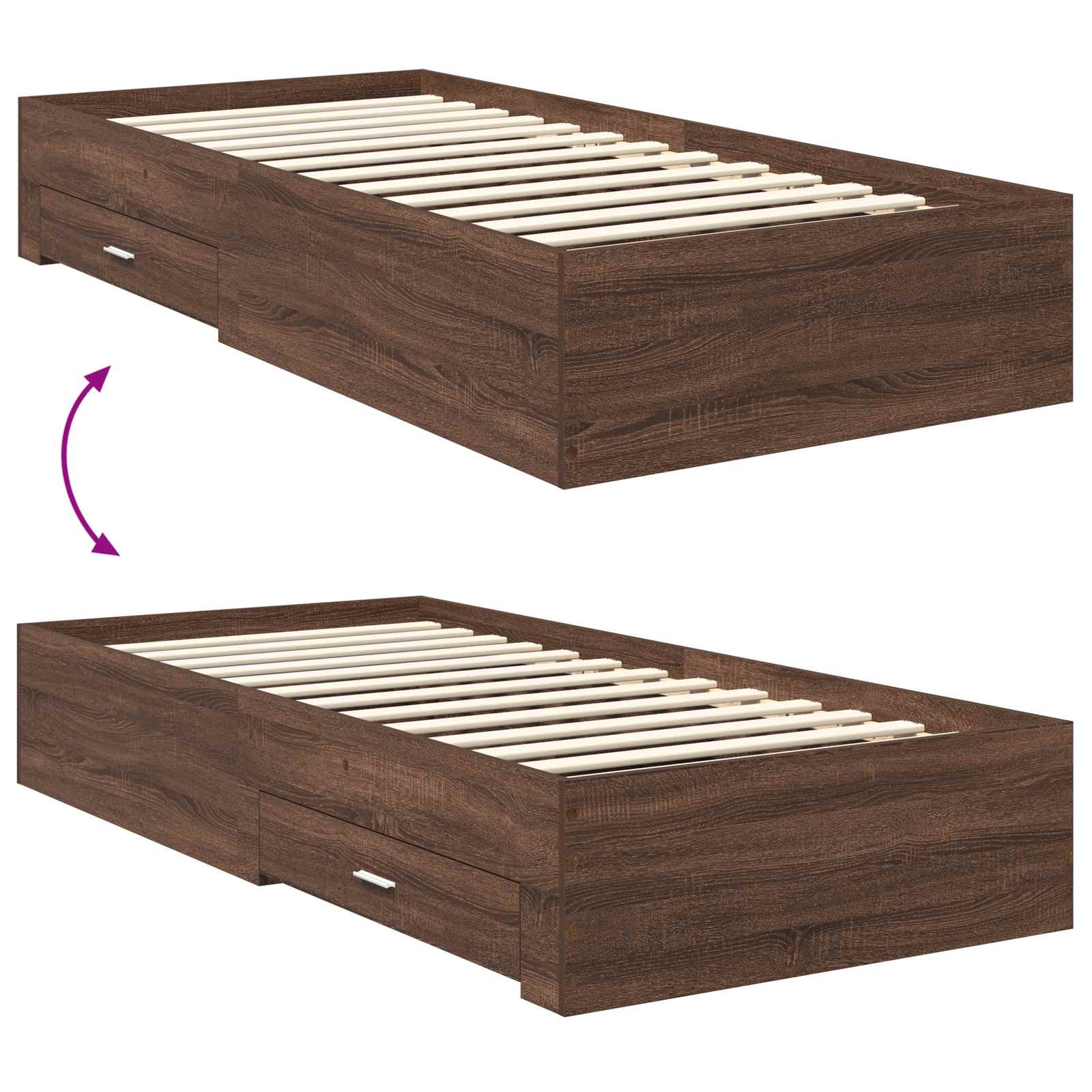Estructura de cama con cajón Roble Marrón y Plata 100 x 200 cm