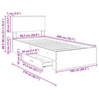 Estructura de cama con cajón Roble Marrón y Plata 100 x 200 cm