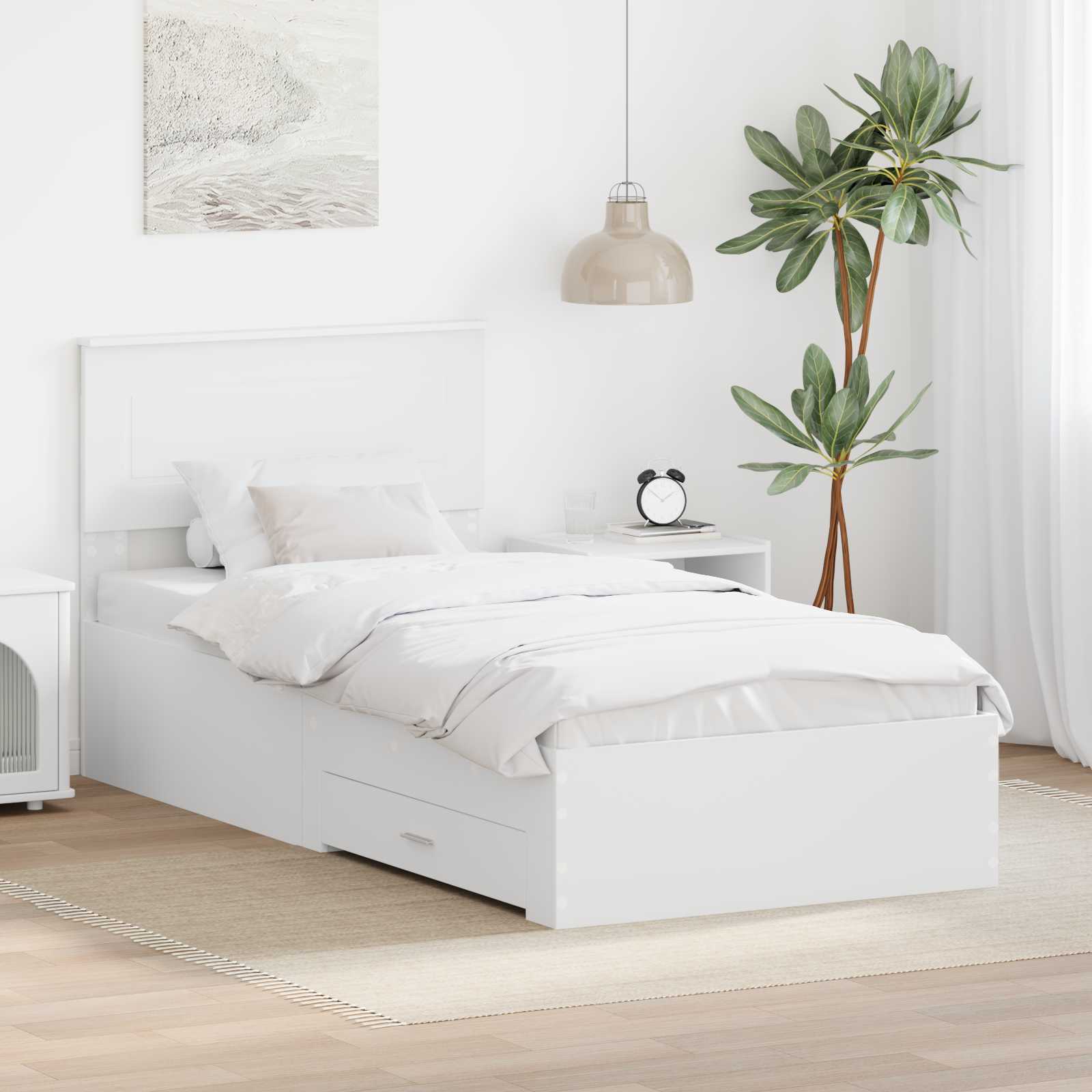 Estrutura de Cama com Cabeceira Cinzento Betão 100 x 200 cm