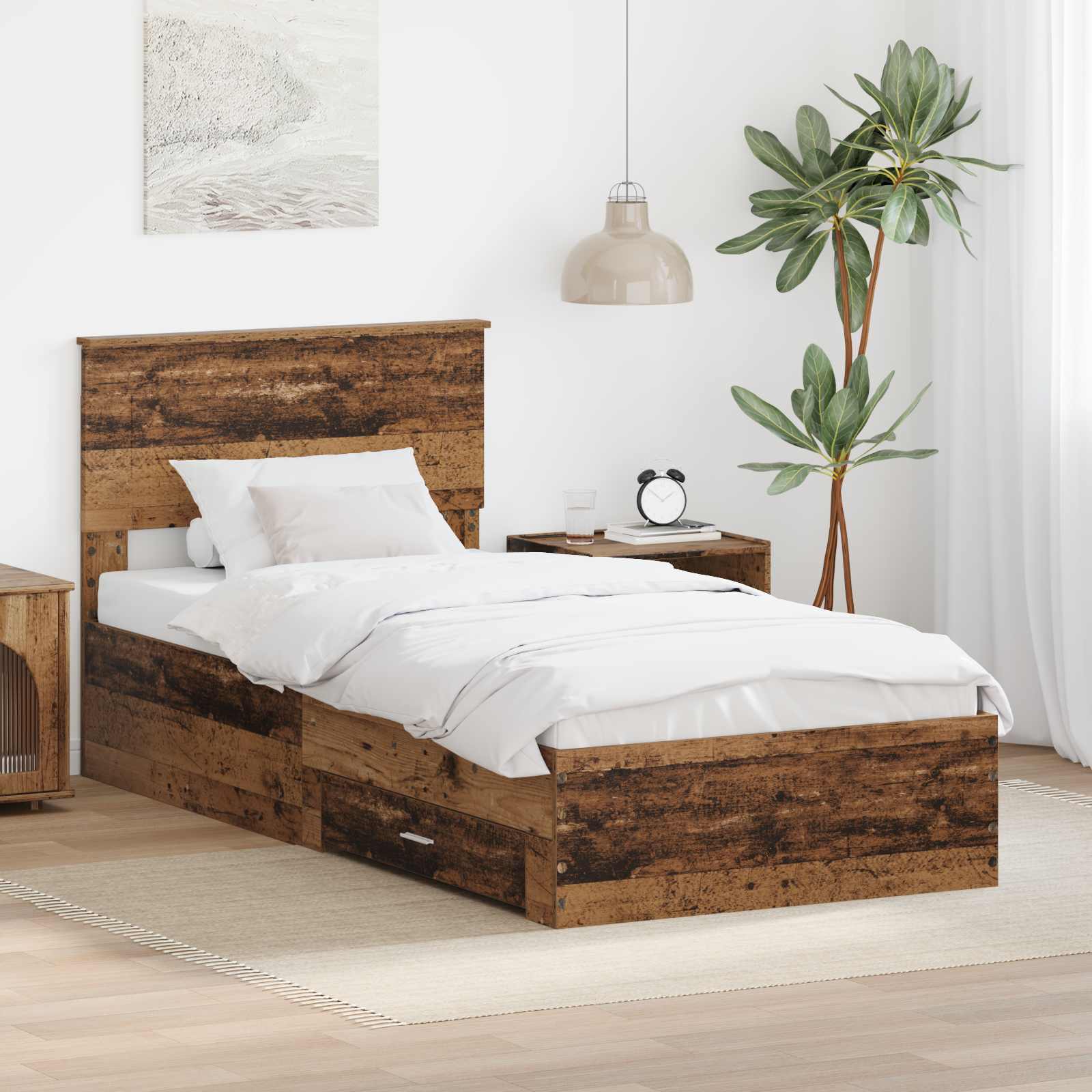 Estrutura de Cama com Cabeceira Cinzento Betão 100 x 200 cm