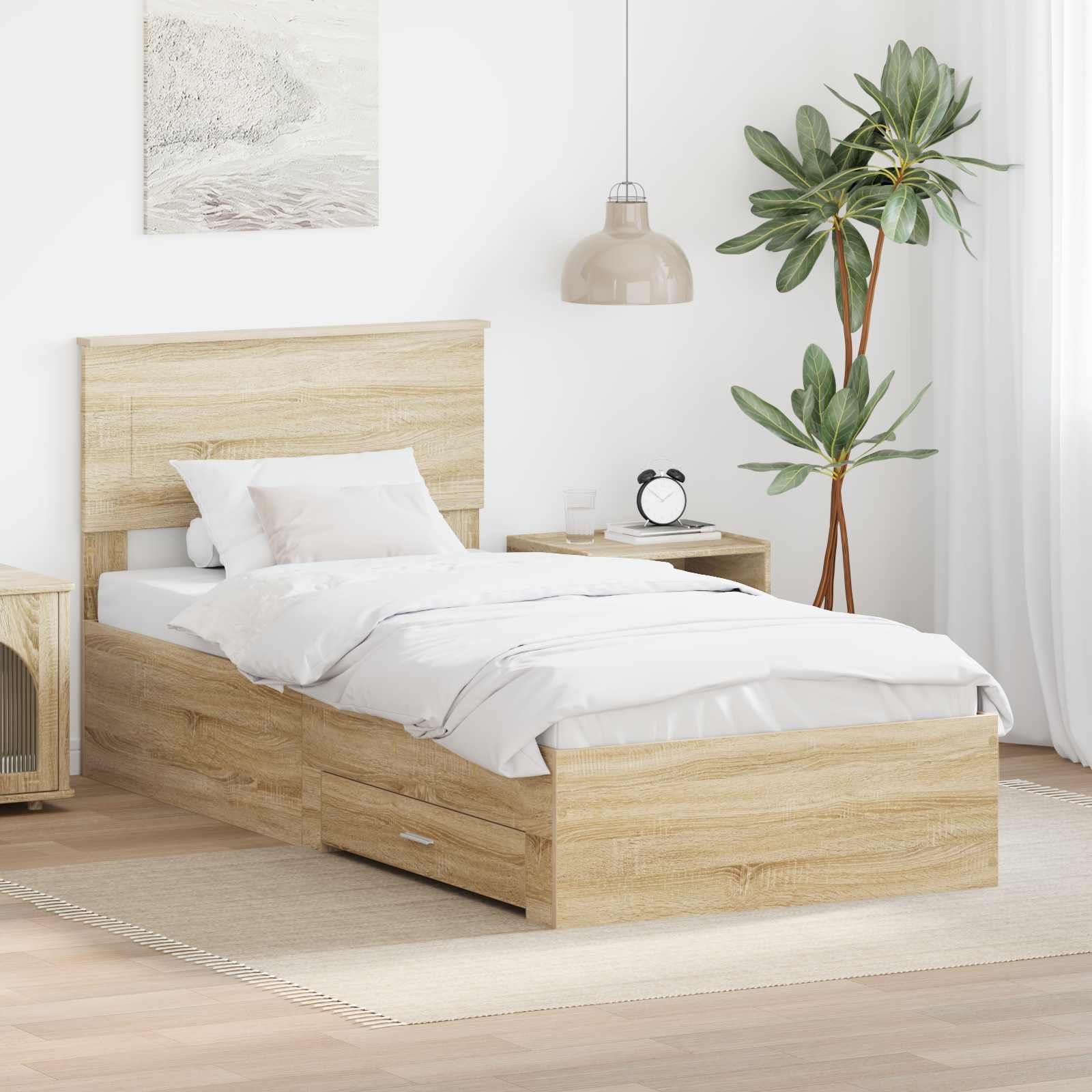 Estrutura de Cama com Gaveta Carvalho Sonoma 150 x 200 cm