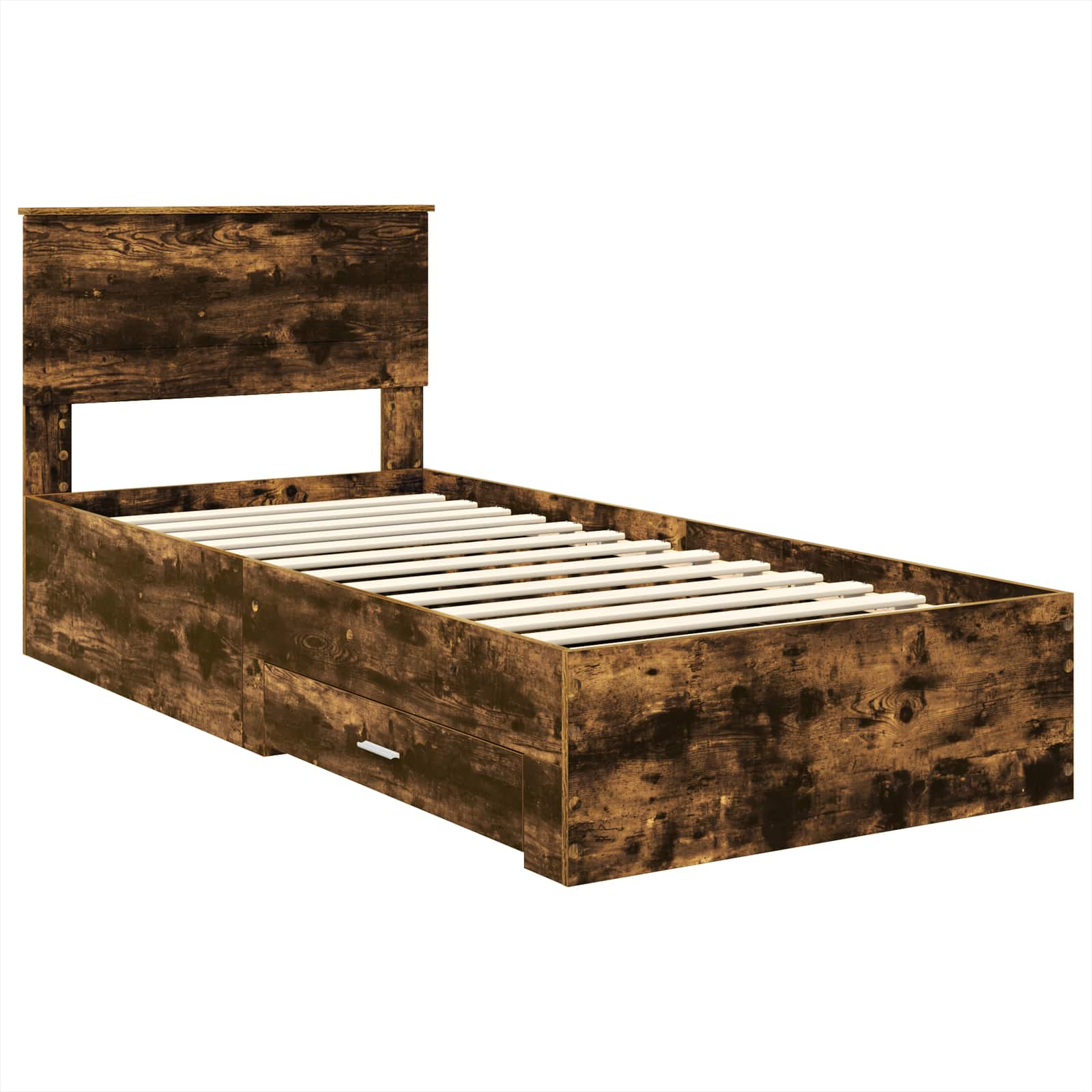 Estructura de cama con cajón Roble Ahumado y Plata 75 x 190 cm