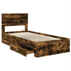 Estructura de cama con cajón Roble Ahumado y Plata 75 x 190 cm