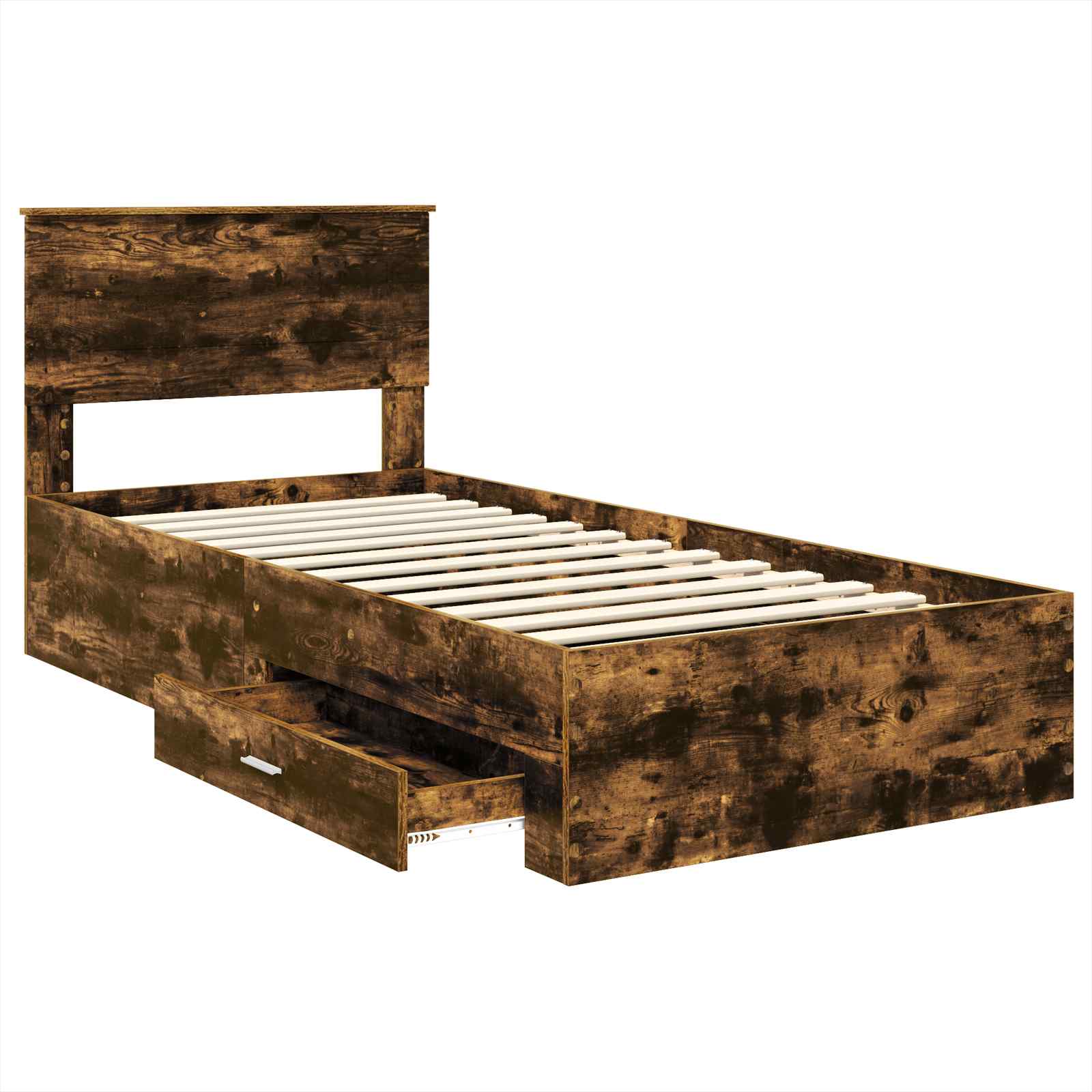 Estructura de cama con cajón Roble Ahumado y Plata 75 x 190 cm