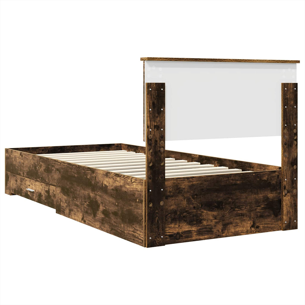 Estructura de cama con cajón Roble Ahumado y Plata 75 x 190 cm