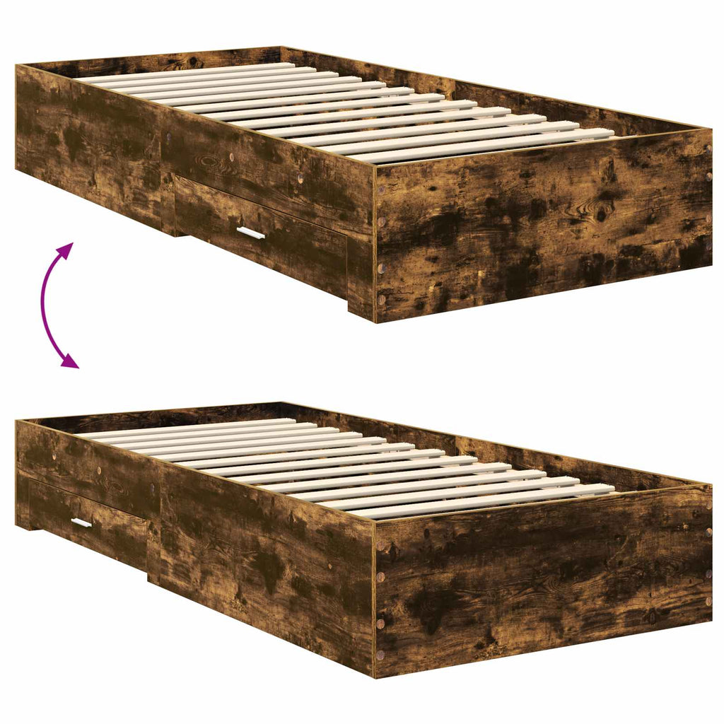 Estructura de cama con cajón Roble Ahumado y Plata 75 x 190 cm