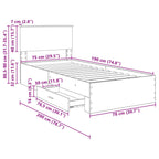 Estructura de cama con cajón Roble Ahumado y Plata 75 x 190 cm