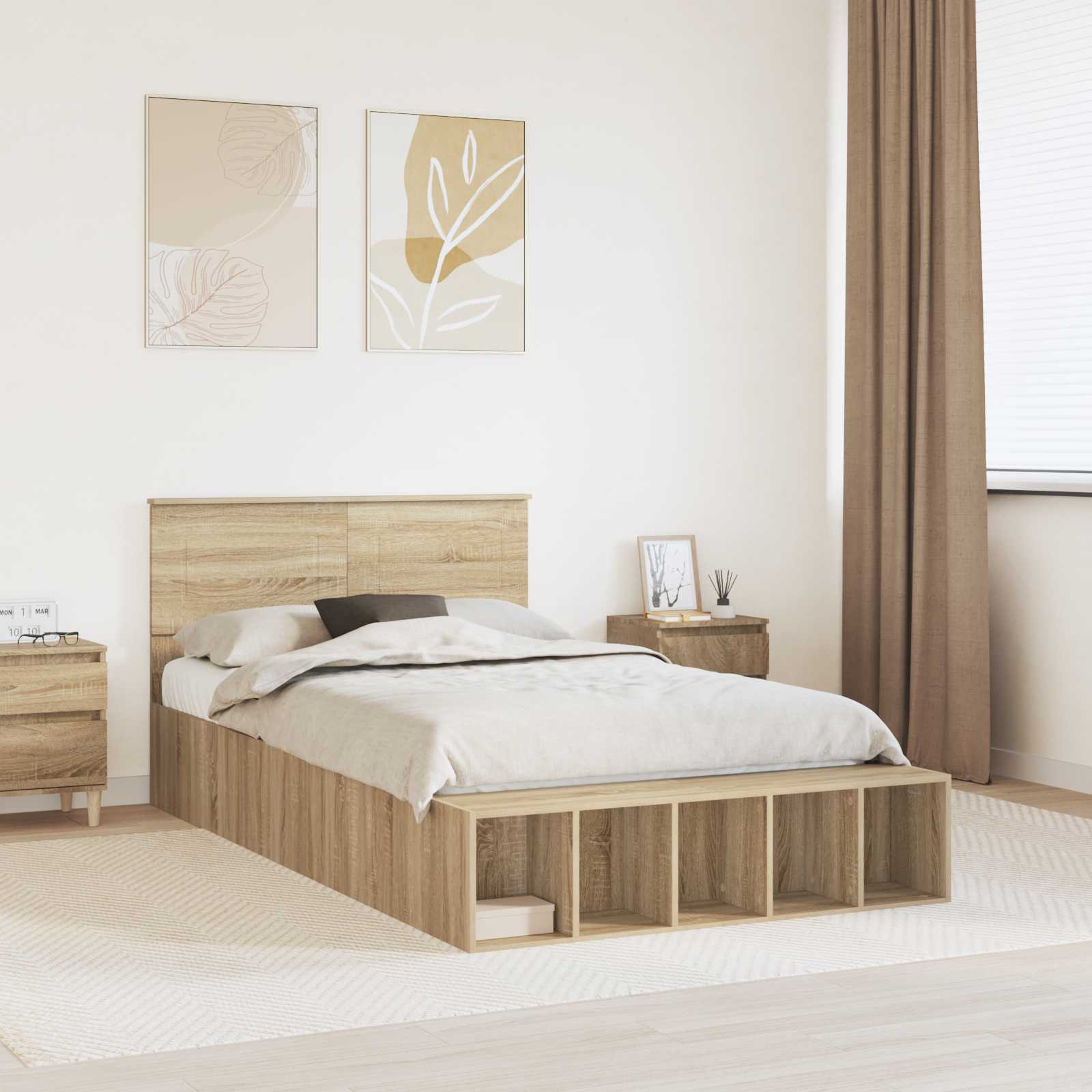 Bed Frame with Shelf 75 x 190 cm Plywood