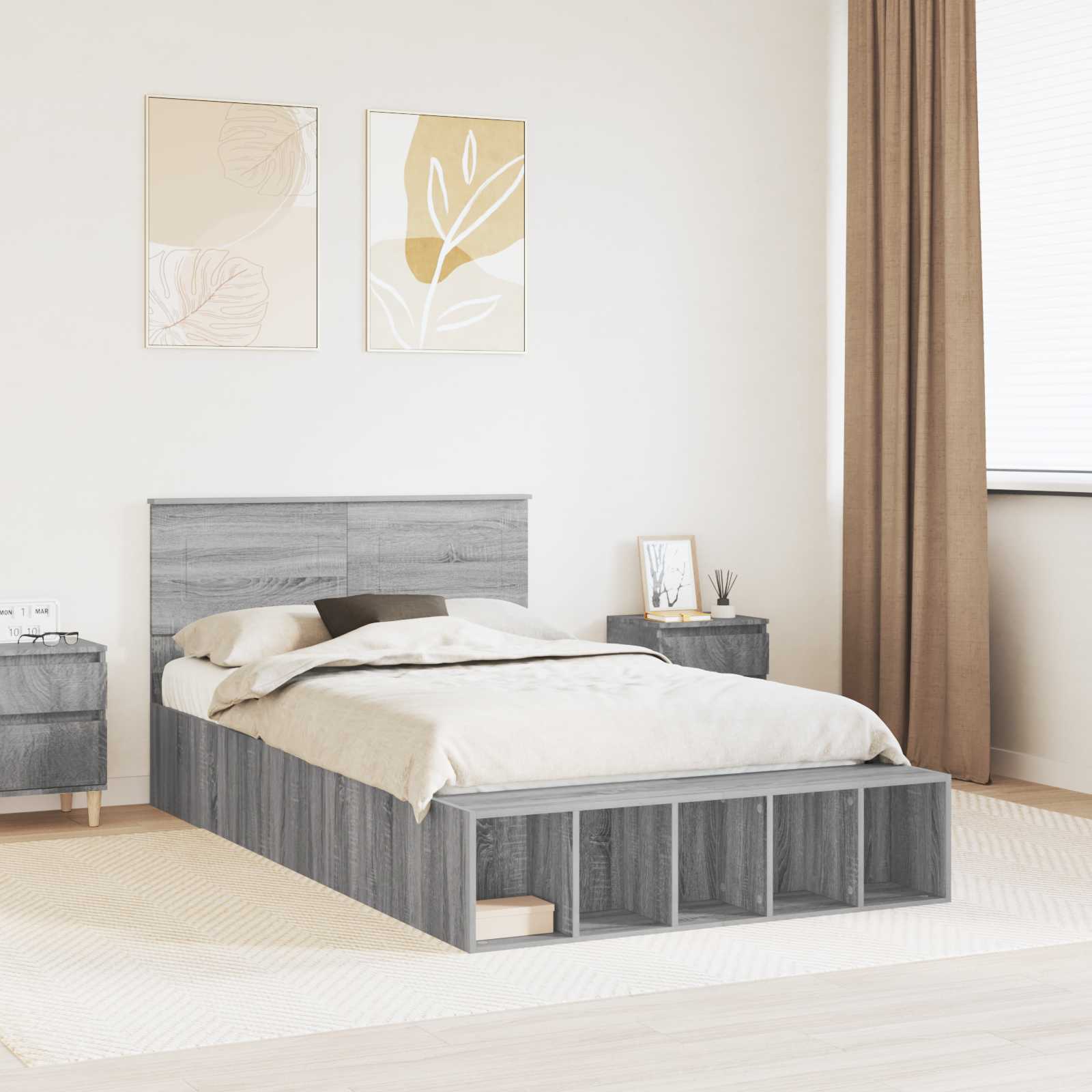 Bed Frame with Shelf 75 x 190 cm Plywood