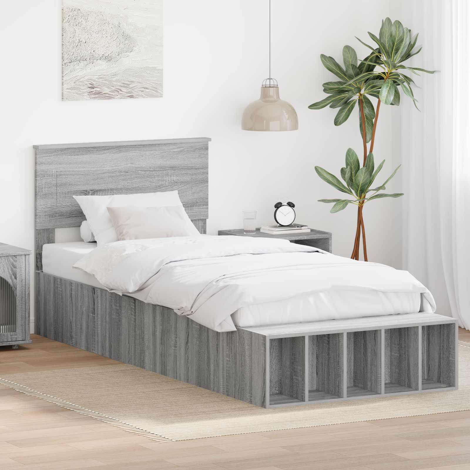 Bed Frame with Shelf 75 x 190 cm Plywood
