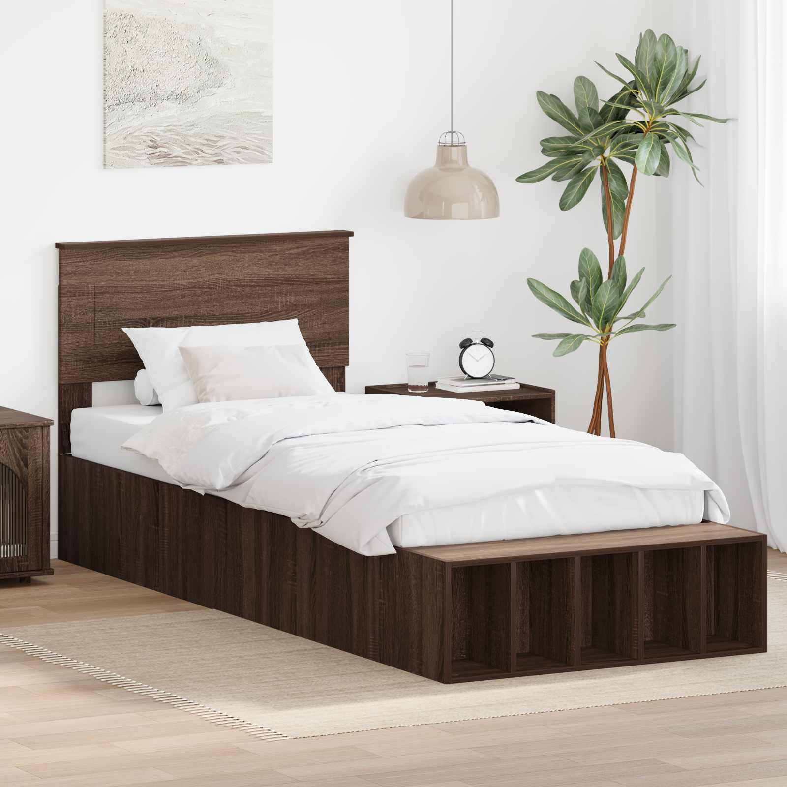 Bed Frame with Shelf 75 x 190 cm Plywood