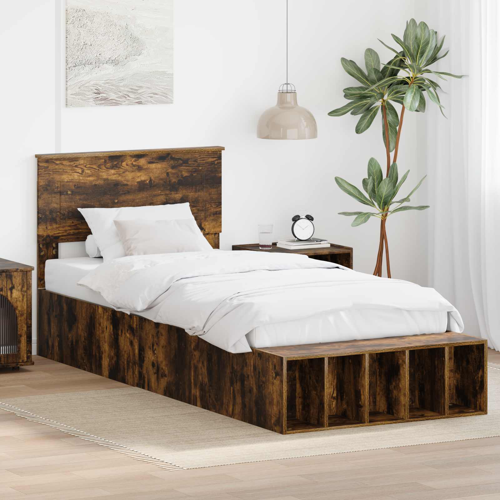 Bed Frame with Shelf 75 x 190 cm Plywood