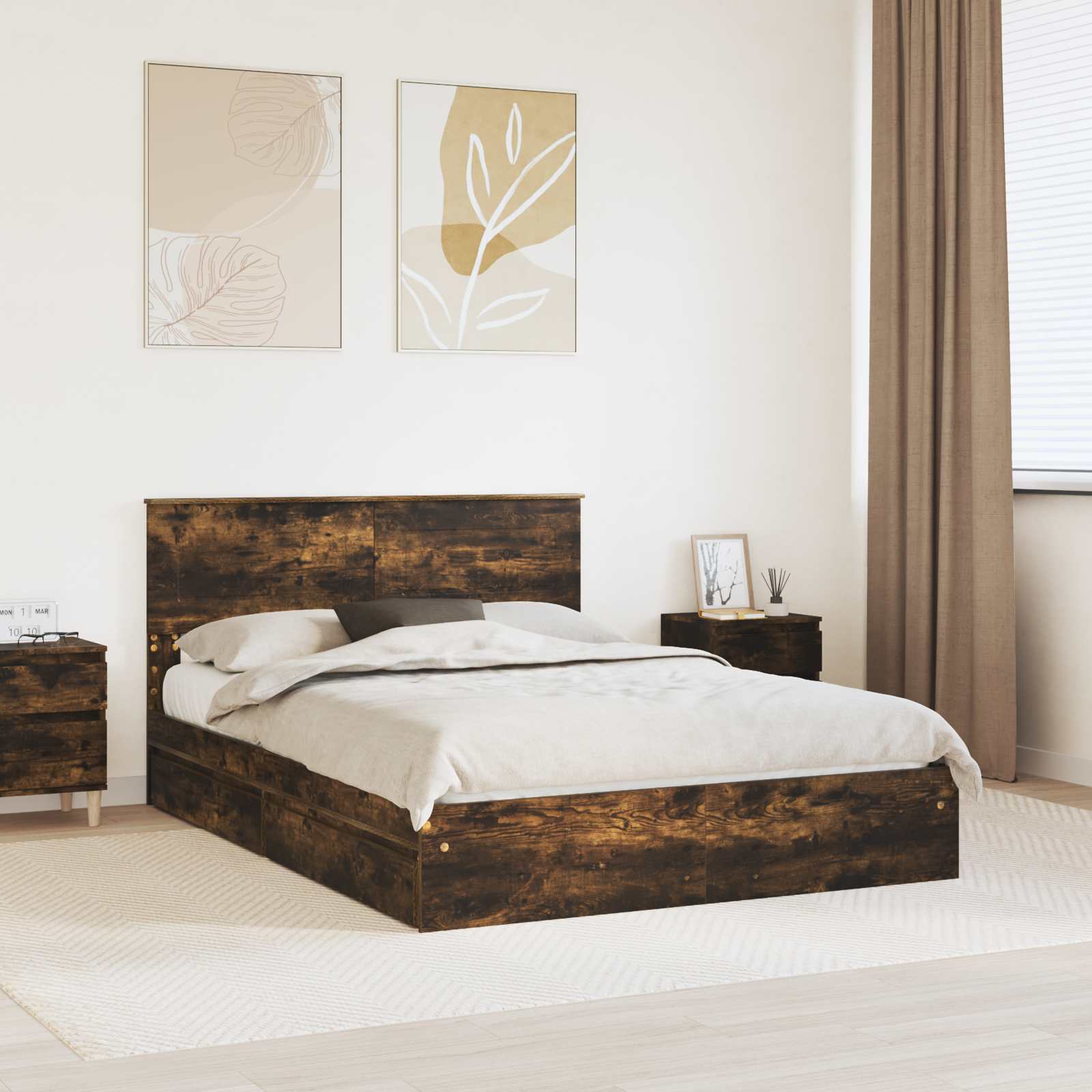 Cama con almacenamiento 140 x 190 cm Madera de ingeniería
