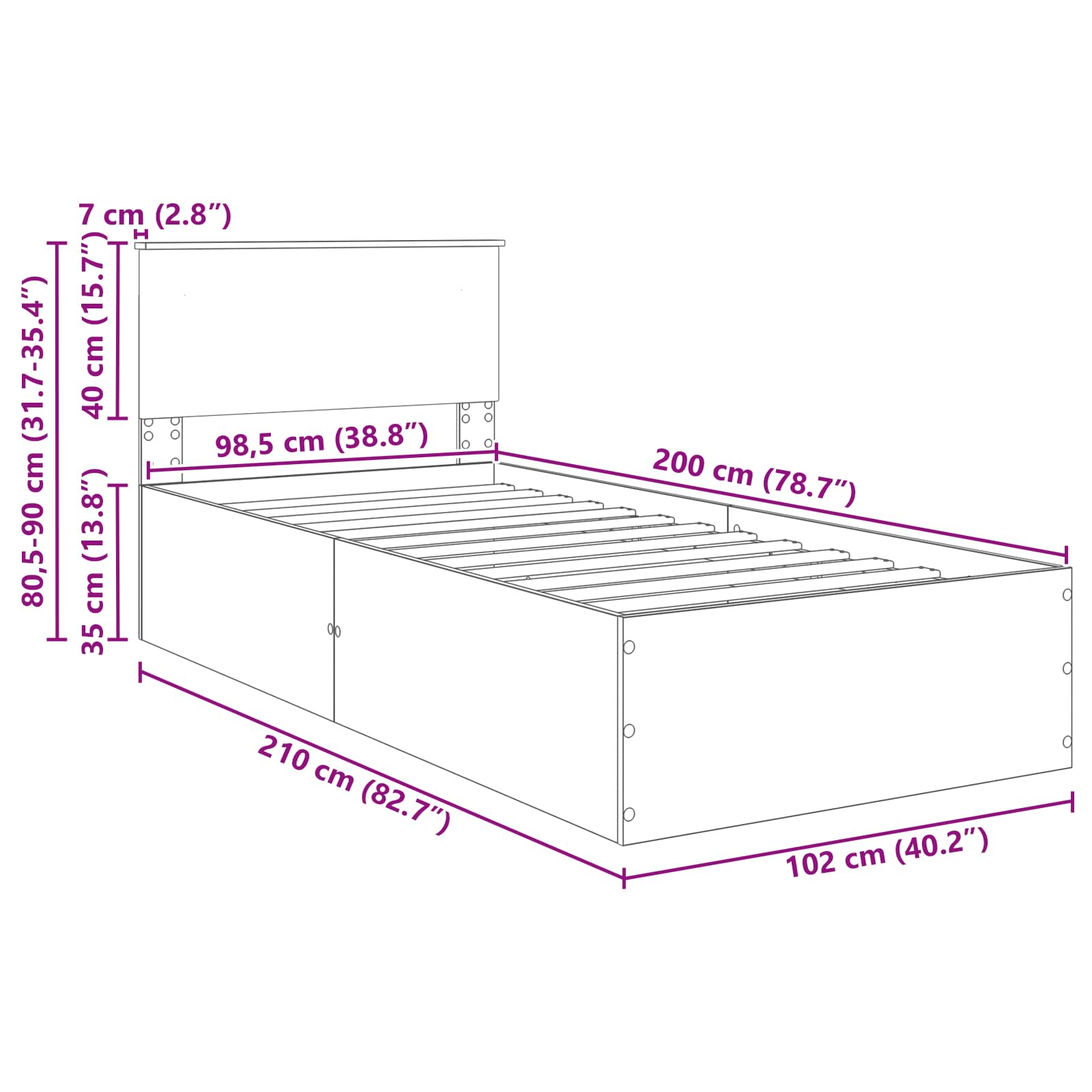 Estructura de cama 100 x 200 cm Madera de ingeniería