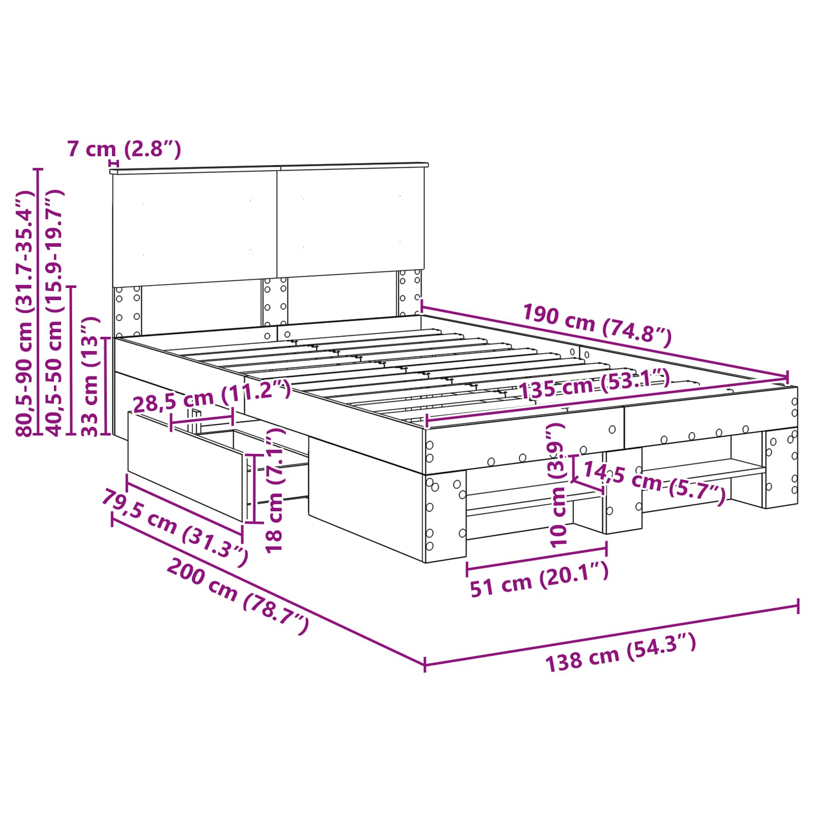 Estructura de cama 137 x 203 cm Madera de ingeniería