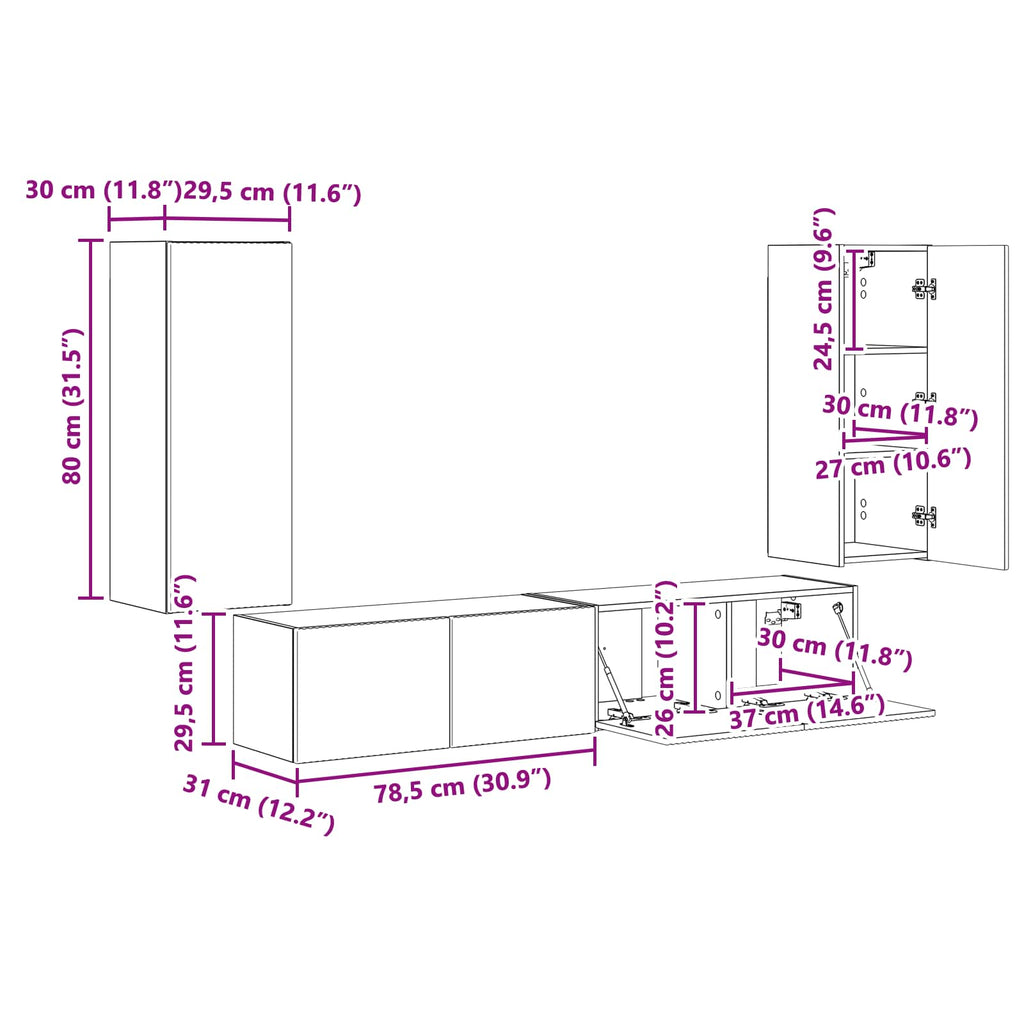 Conjunto de mueble para TV de pared 4 pcs brillante