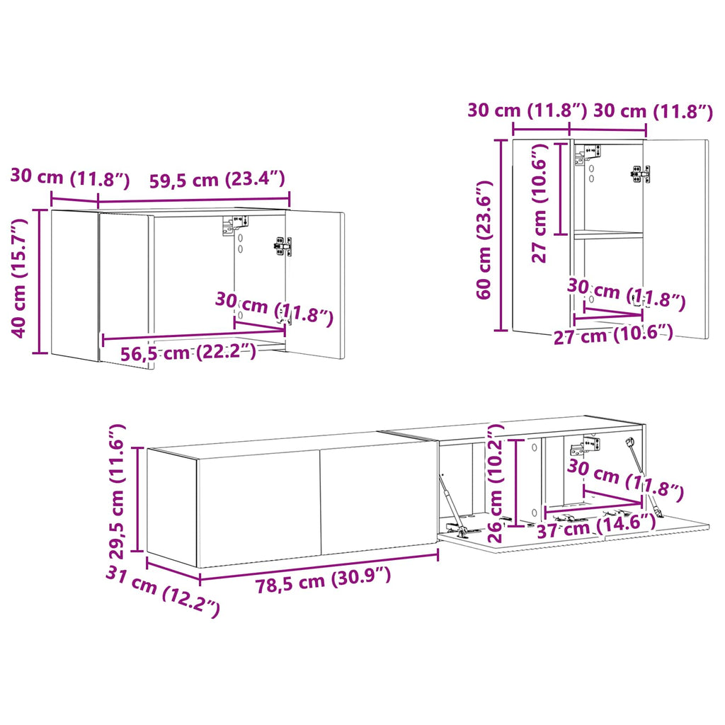 Conjunto de mueble para TV de pared 4 pcs brillante