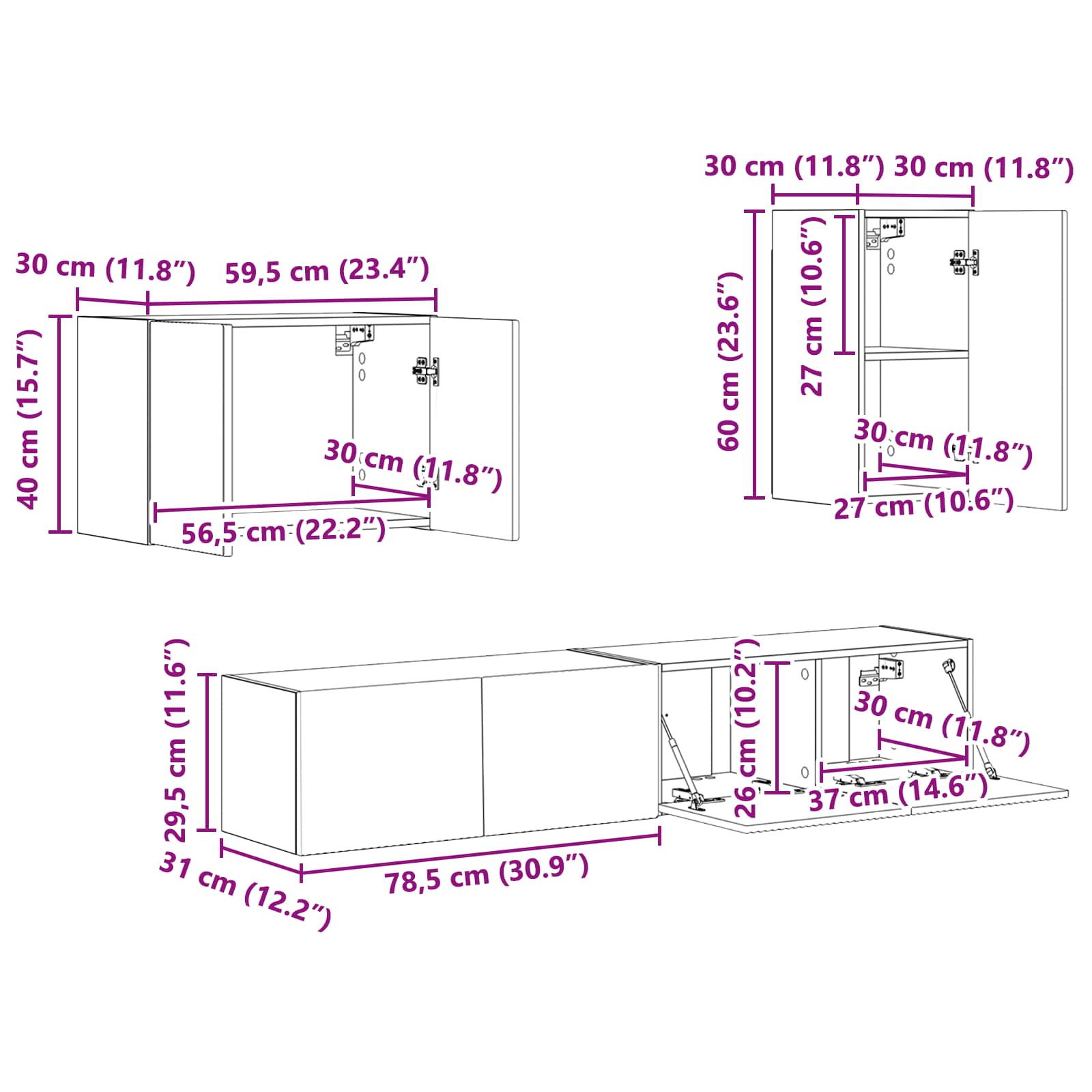 Conjunto de mueble para TV de pared 4 pcs brillante