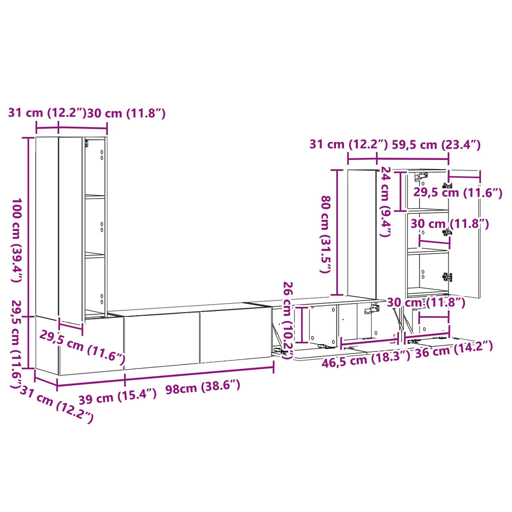 Conjunto de mueble para TV de pared 6 pcs brillante