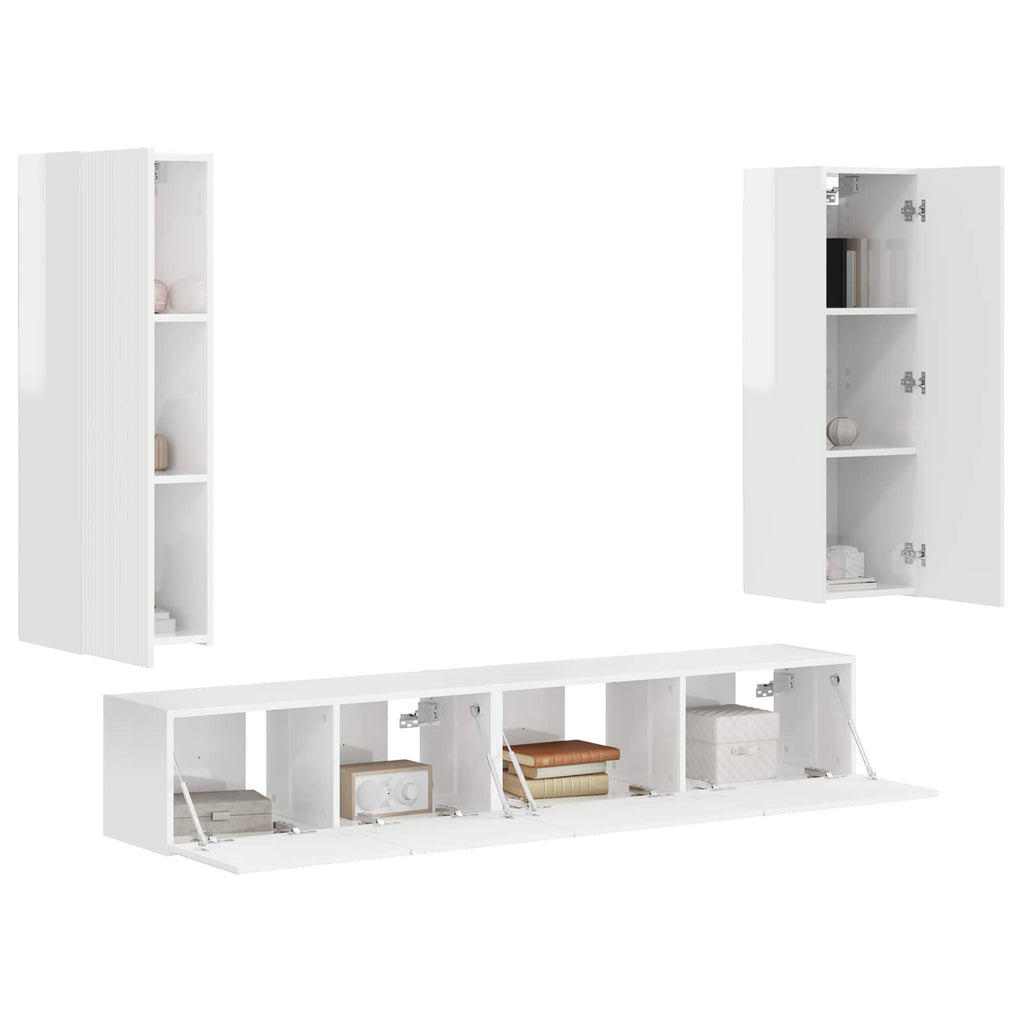 Conjunto de mueble de TV 3 pcs brillante Madera de ingeniería