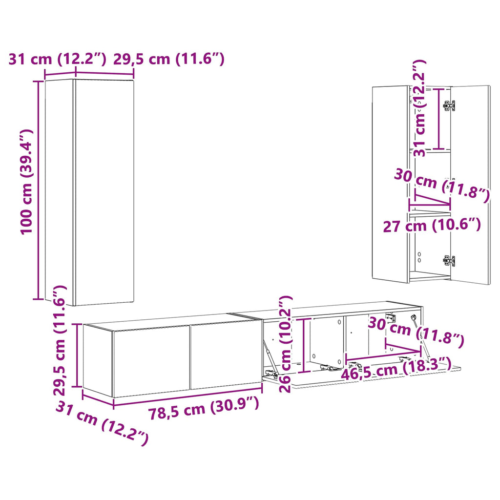 Conjunto de mueble de TV 3 pcs brillante Madera de ingeniería