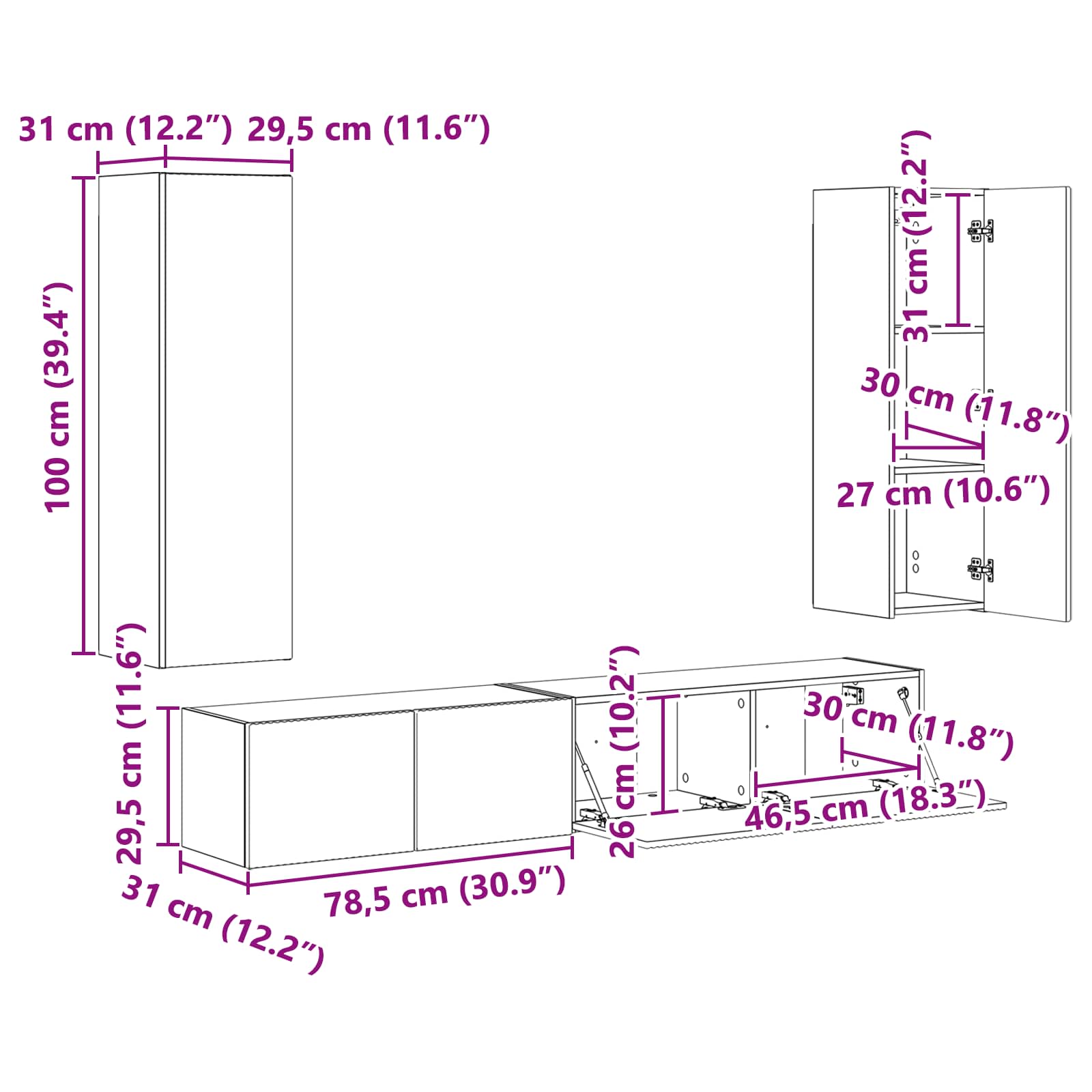 Conjunto de mueble de TV 3 pcs brillante Madera de ingeniería