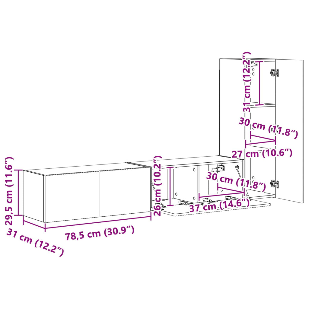 Conjunto de mueble de TV 3 pcs brillante Madera de ingeniería