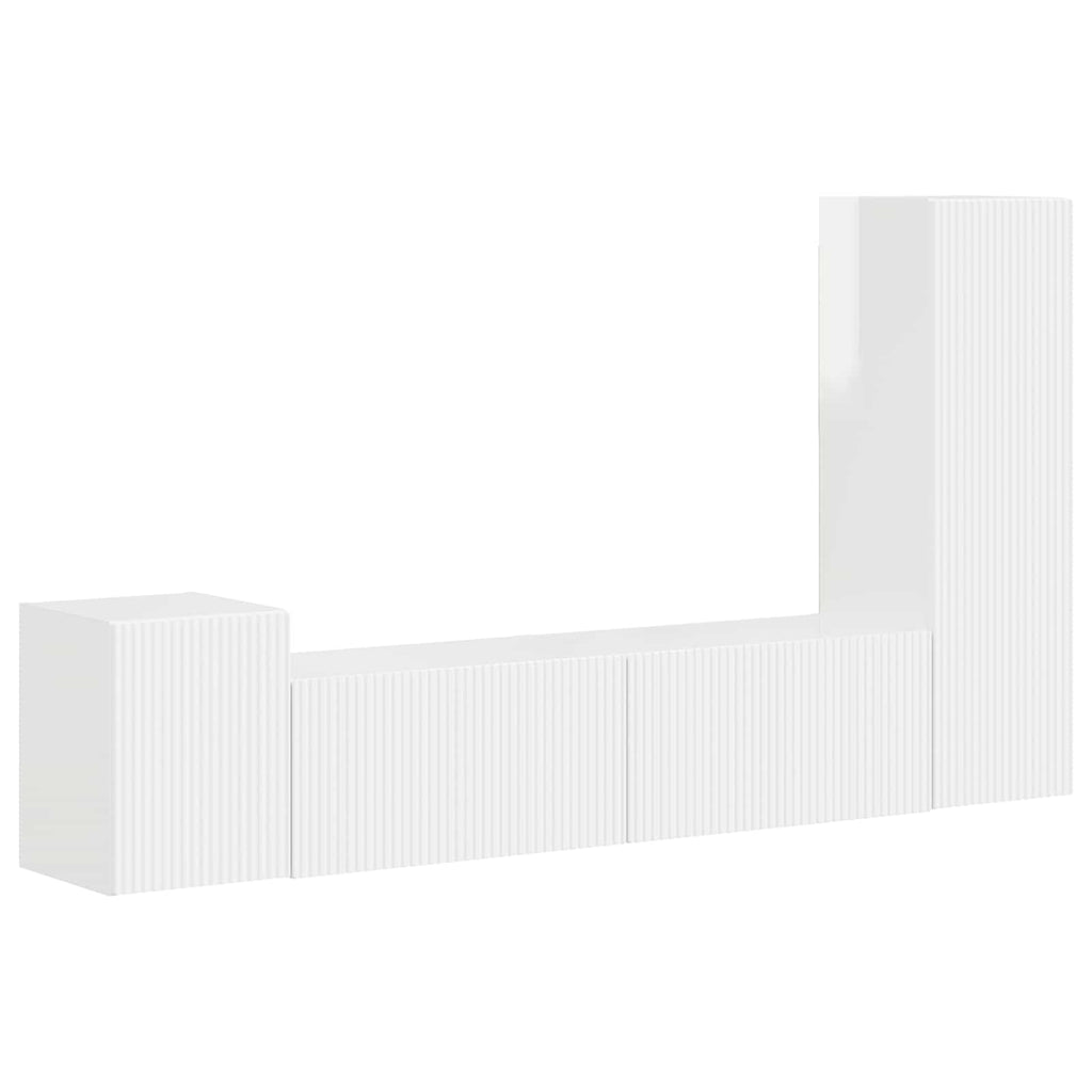 Conjunto de mueble de TV 4 pcs brillante Madera de ingeniería