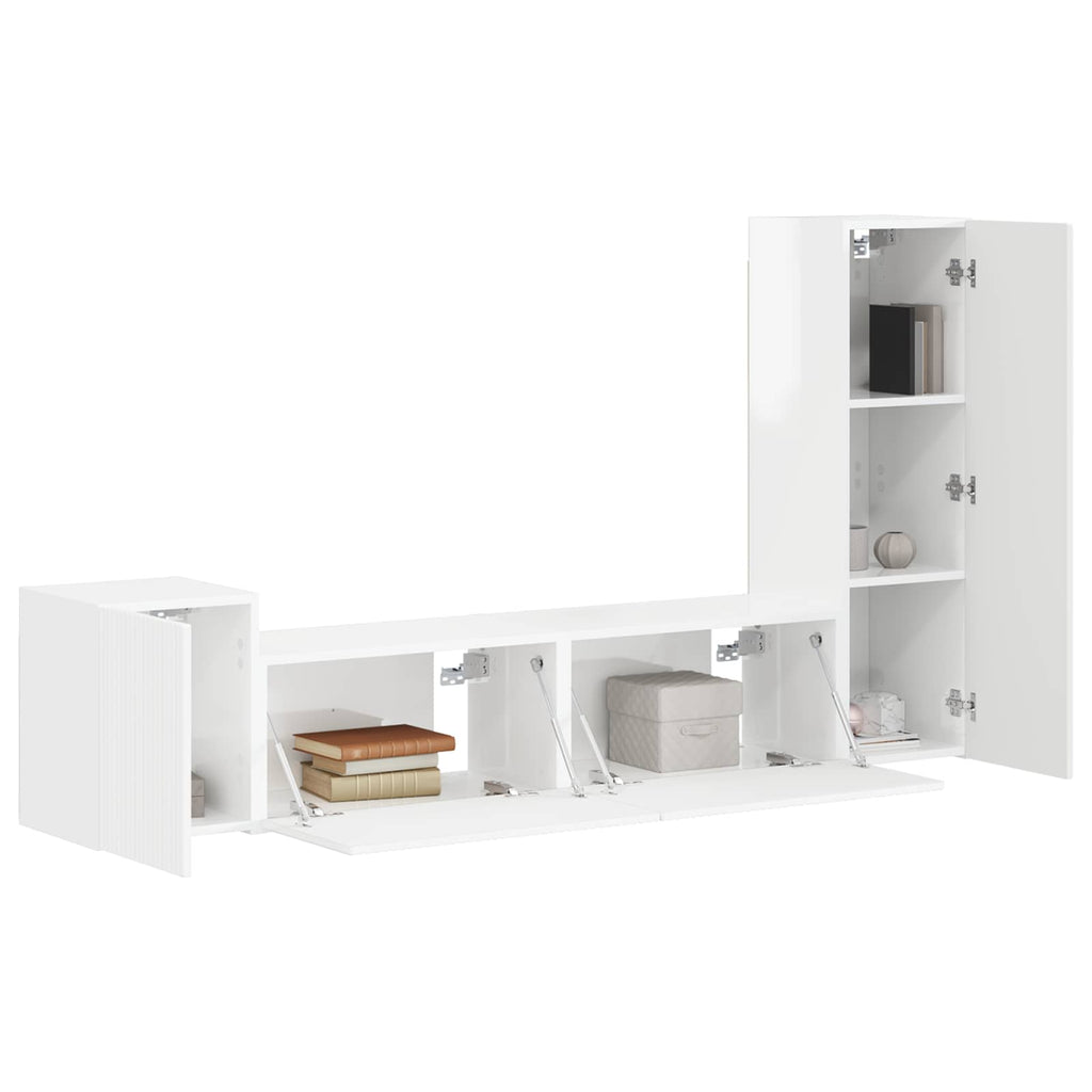Conjunto de mueble de TV 4 pcs brillante Madera de ingeniería