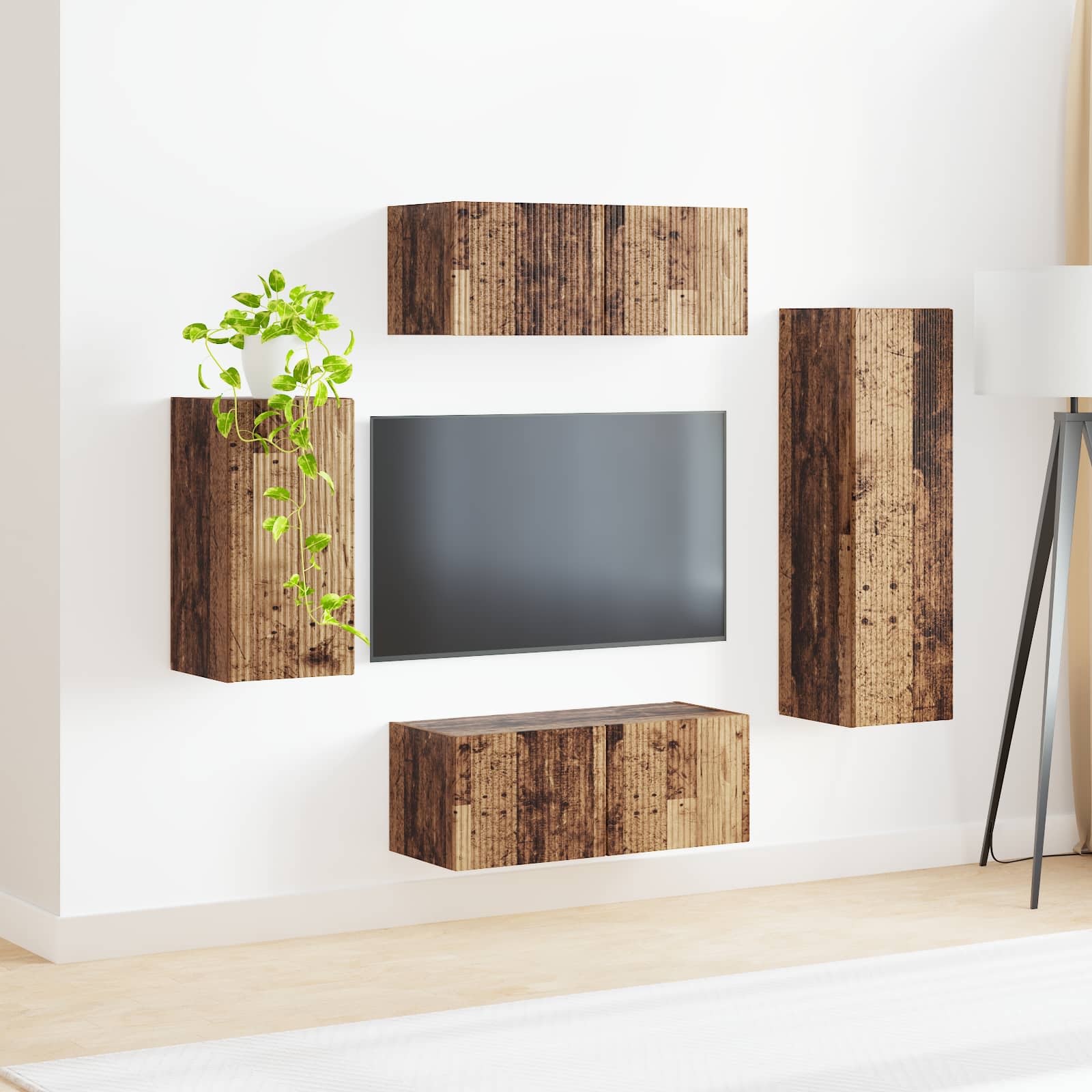 Conjunto de mueble de TV Montaje en la pared 4 pcs Madera vieja