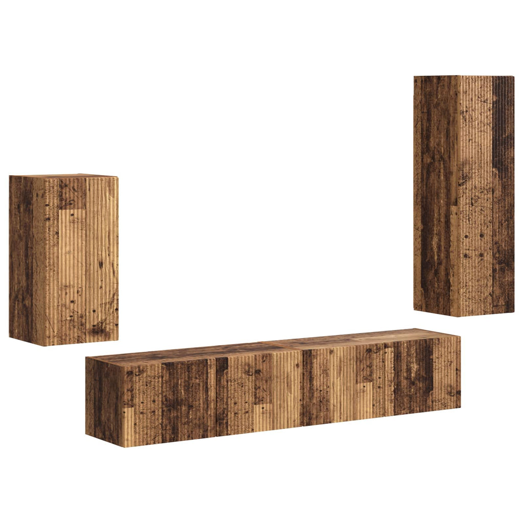 Conjunto de mueble de TV Montaje en la pared 4 pcs Madera vieja