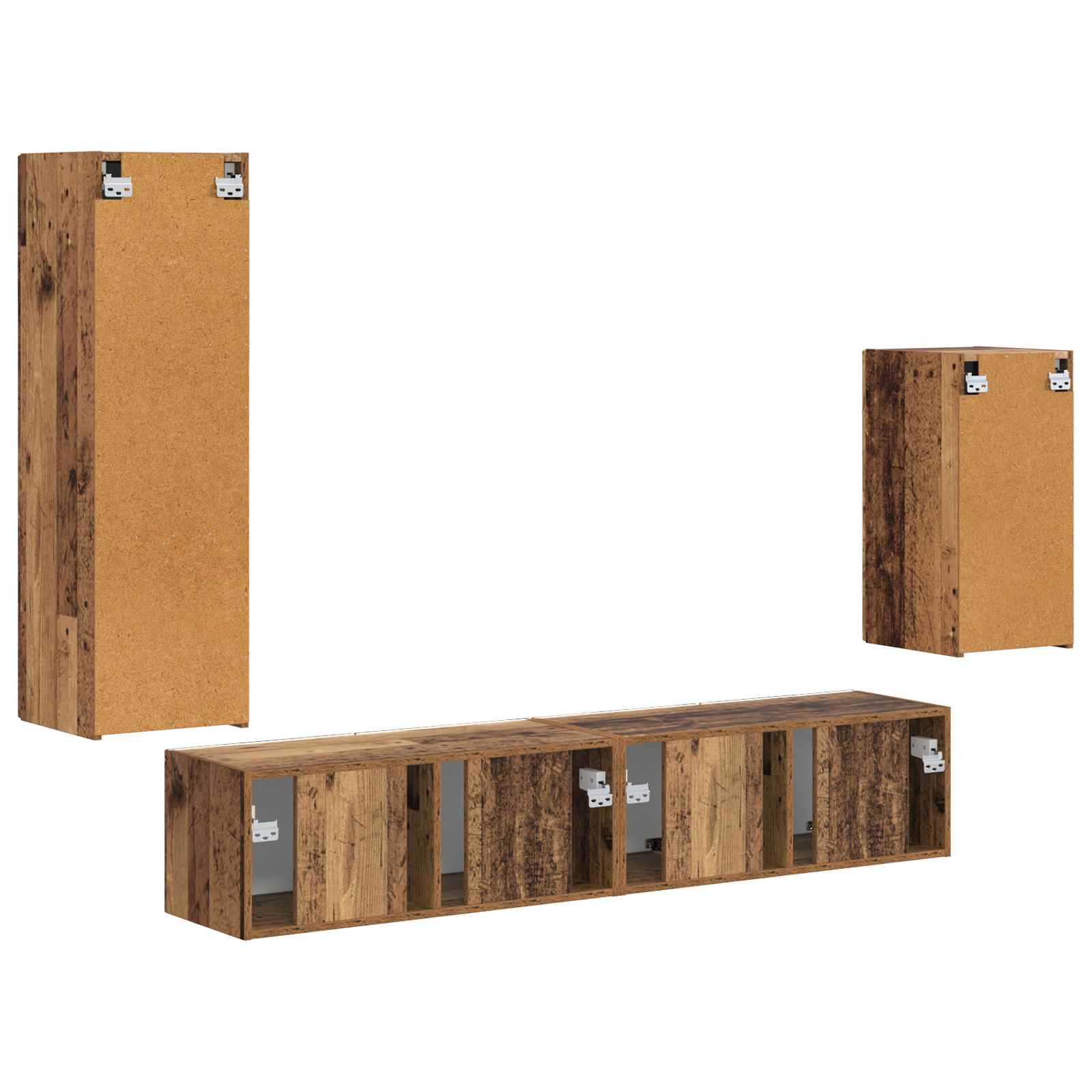 Conjunto de mueble de TV Montaje en la pared 4 pcs Madera vieja