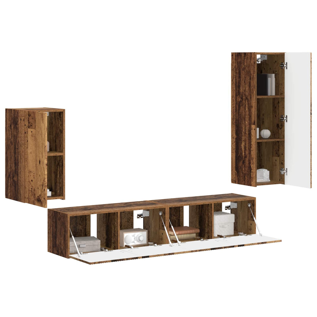 Conjunto de mueble de TV Montaje en la pared 4 pcs Madera vieja