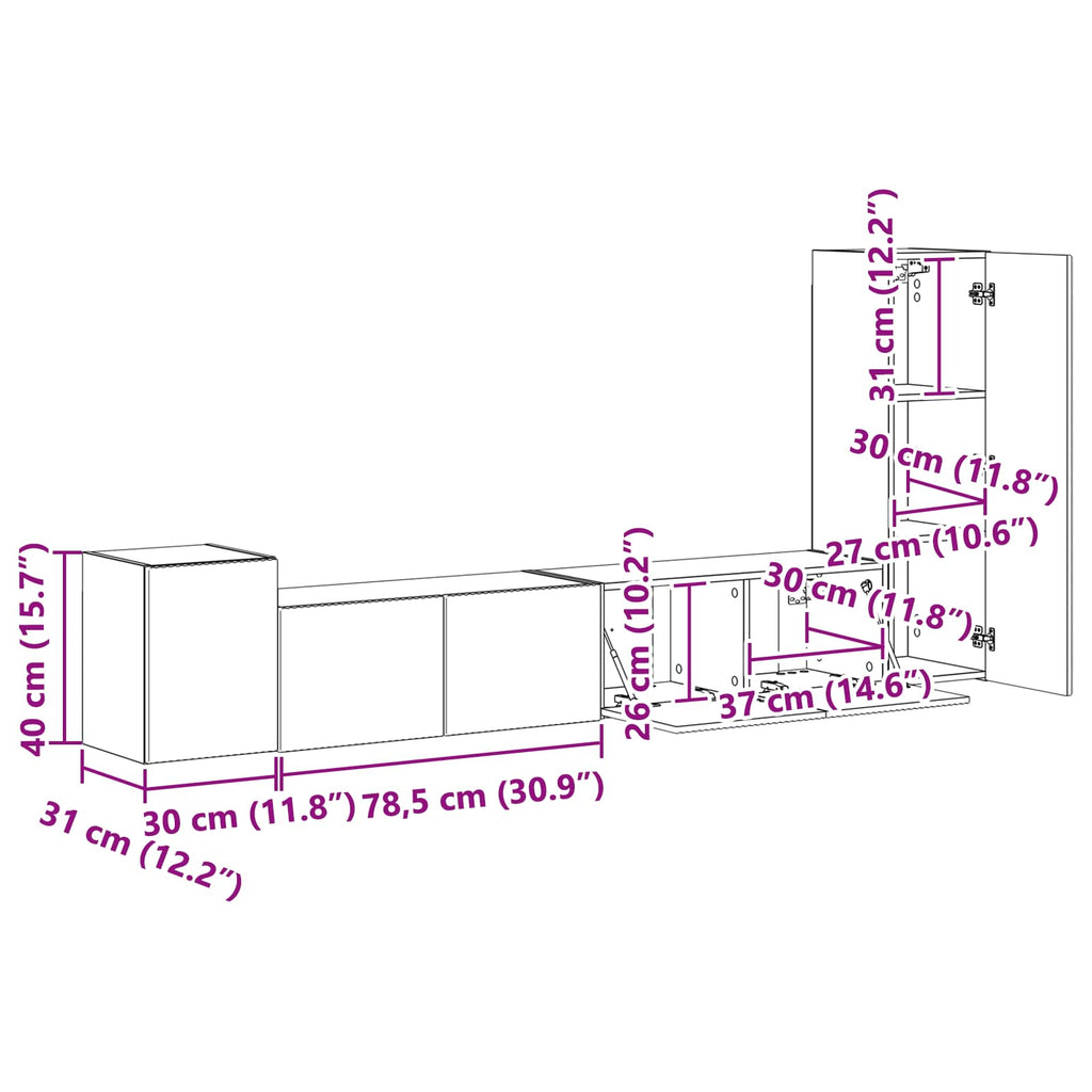 Conjunto de mueble de TV 3 pcs brillante Madera de ingeniería