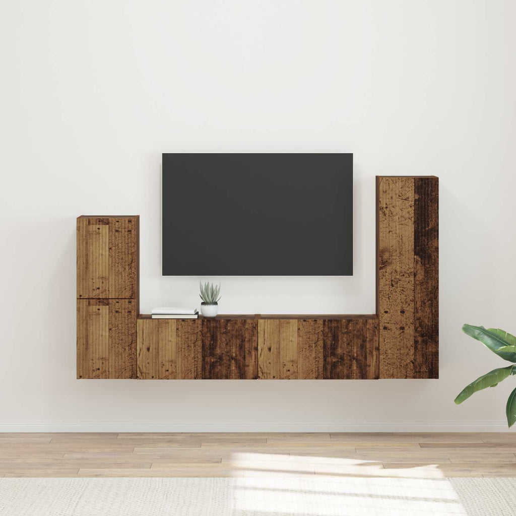 Conjunto de mueble de TV Montaje en la pared 4 pcs Madera vieja
