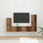 Conjunto de mueble de TV Montaje en la pared 4 pcs Madera vieja