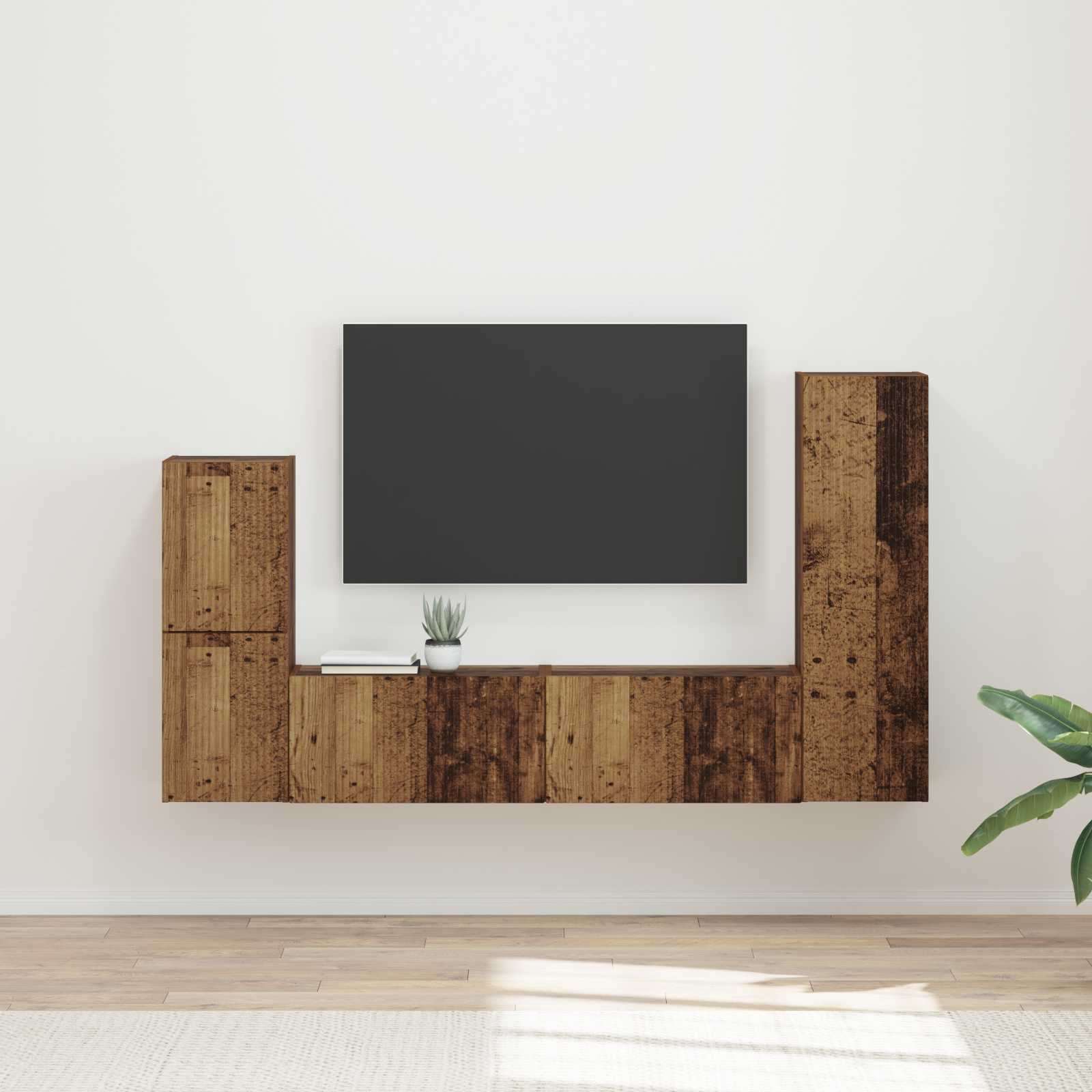 Conjunto de mueble de TV Montaje en la pared 4 pcs Madera vieja