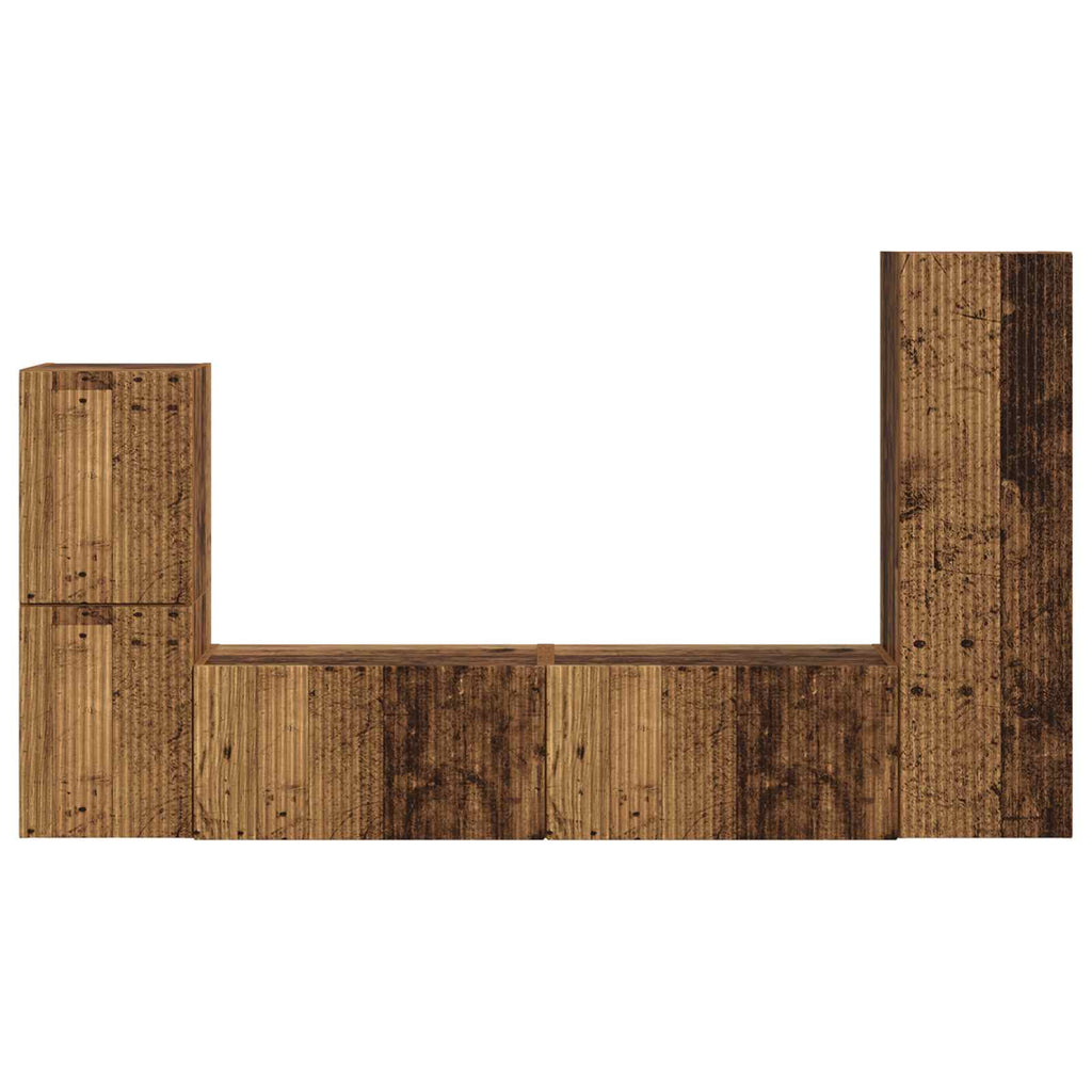 Conjunto de mueble de TV Montaje en la pared 4 pcs Madera vieja