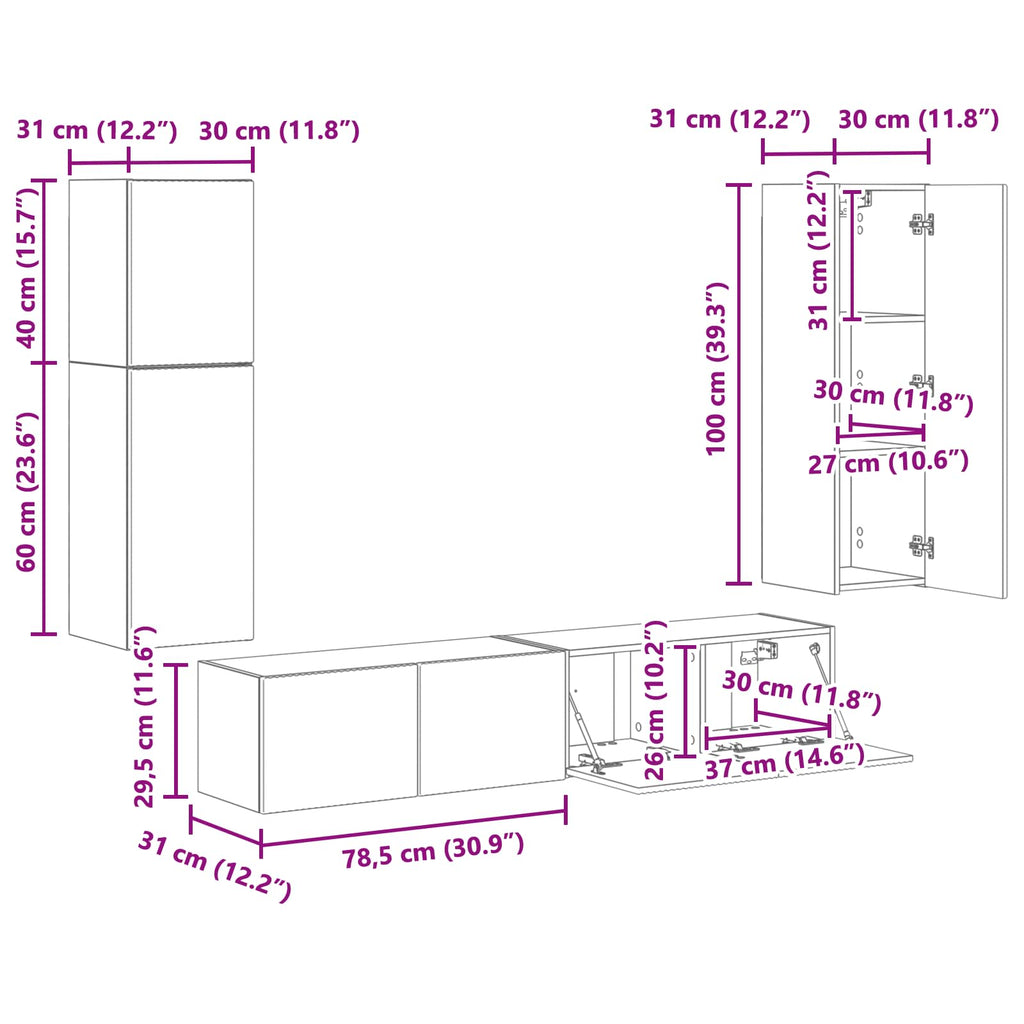 Conjunto de mueble de TV 4 pcs brillante Madera de ingeniería