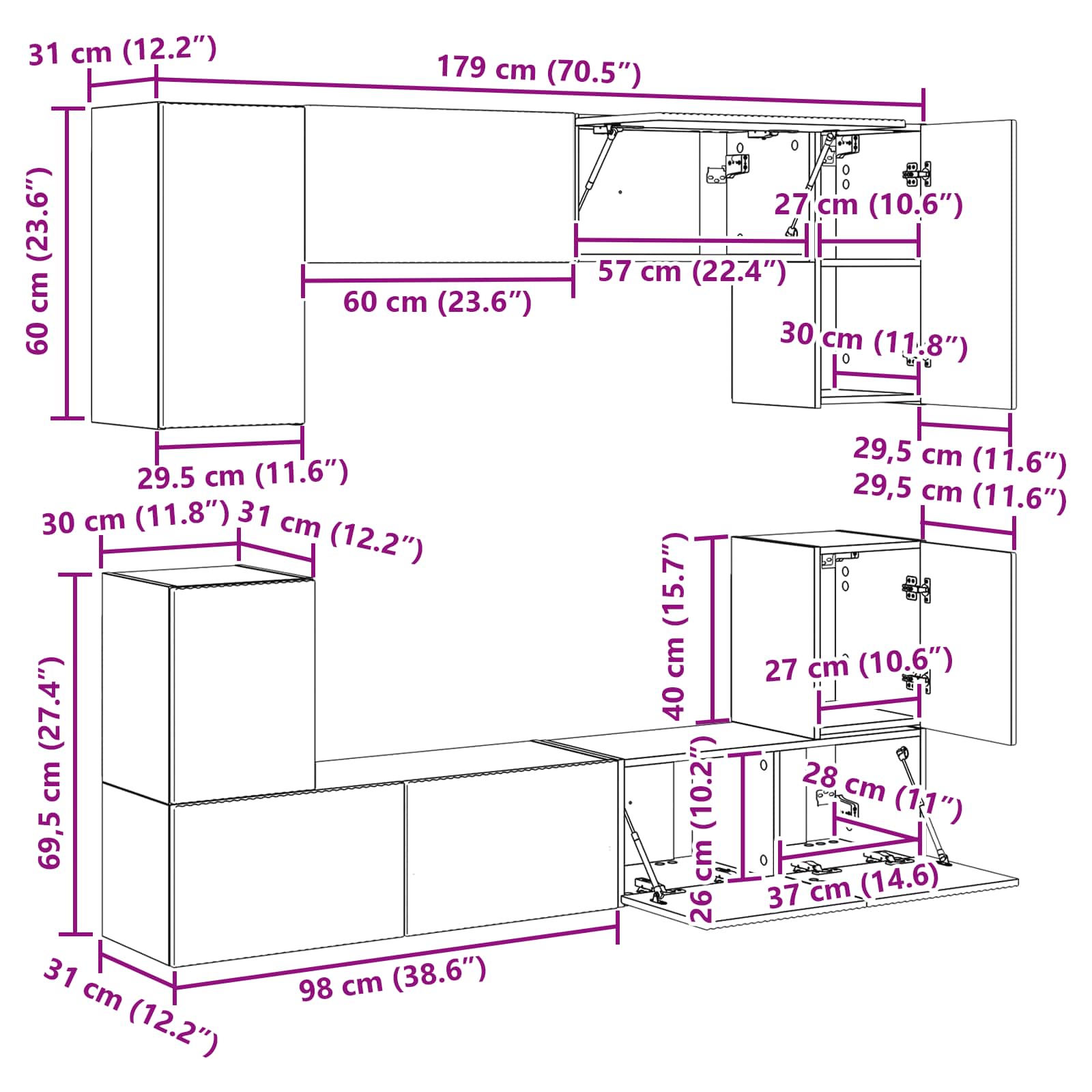 Conjunto de mueble de TV 5 pcs brillante Madera de ingeniería