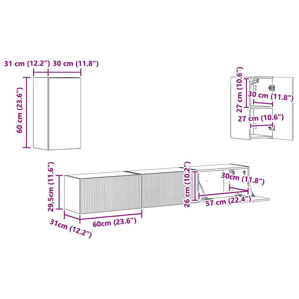 Conjunto de mueble de TV 5 pcs brillante Madera de ingeniería