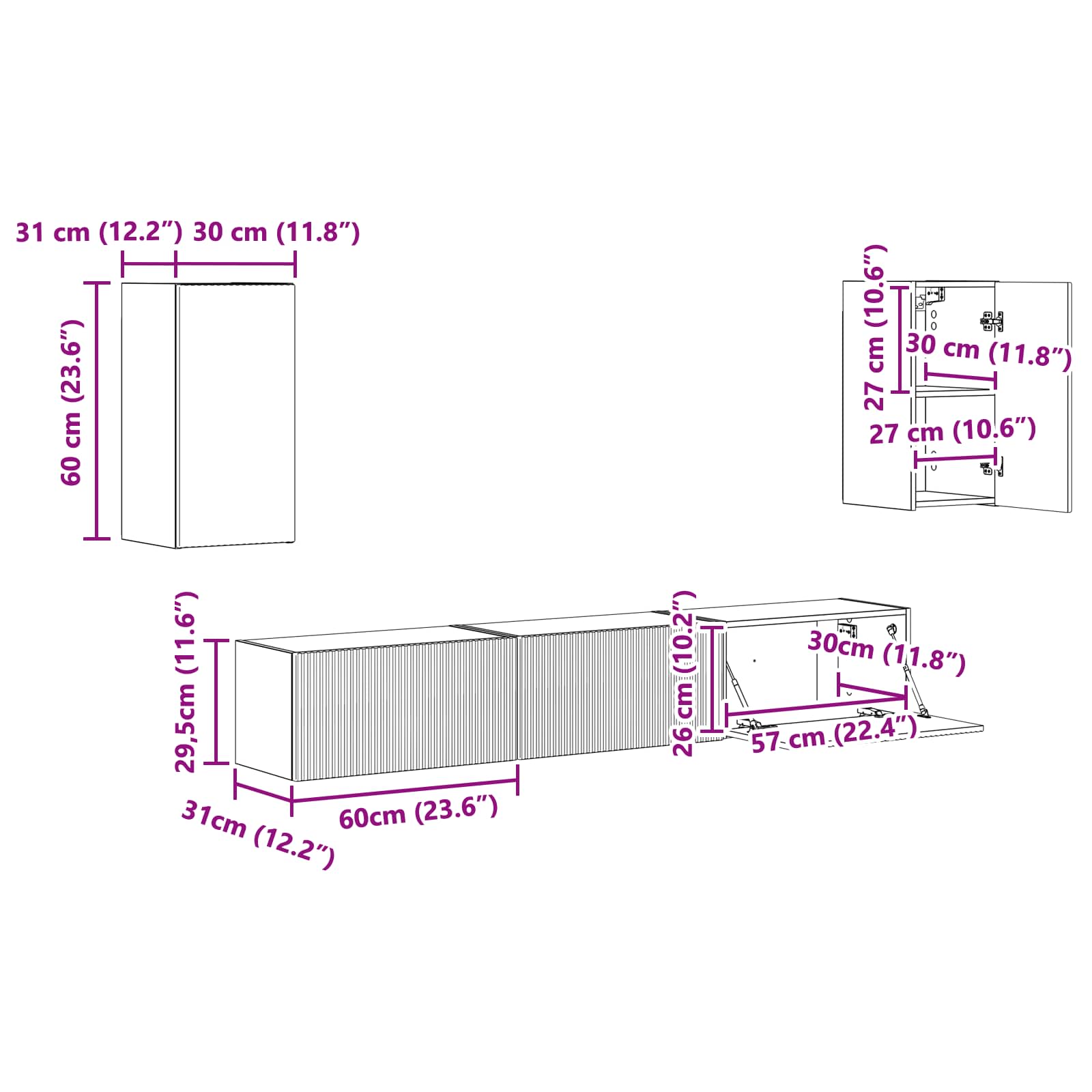 Conjunto de mueble de TV 5 pcs brillante Madera de ingeniería